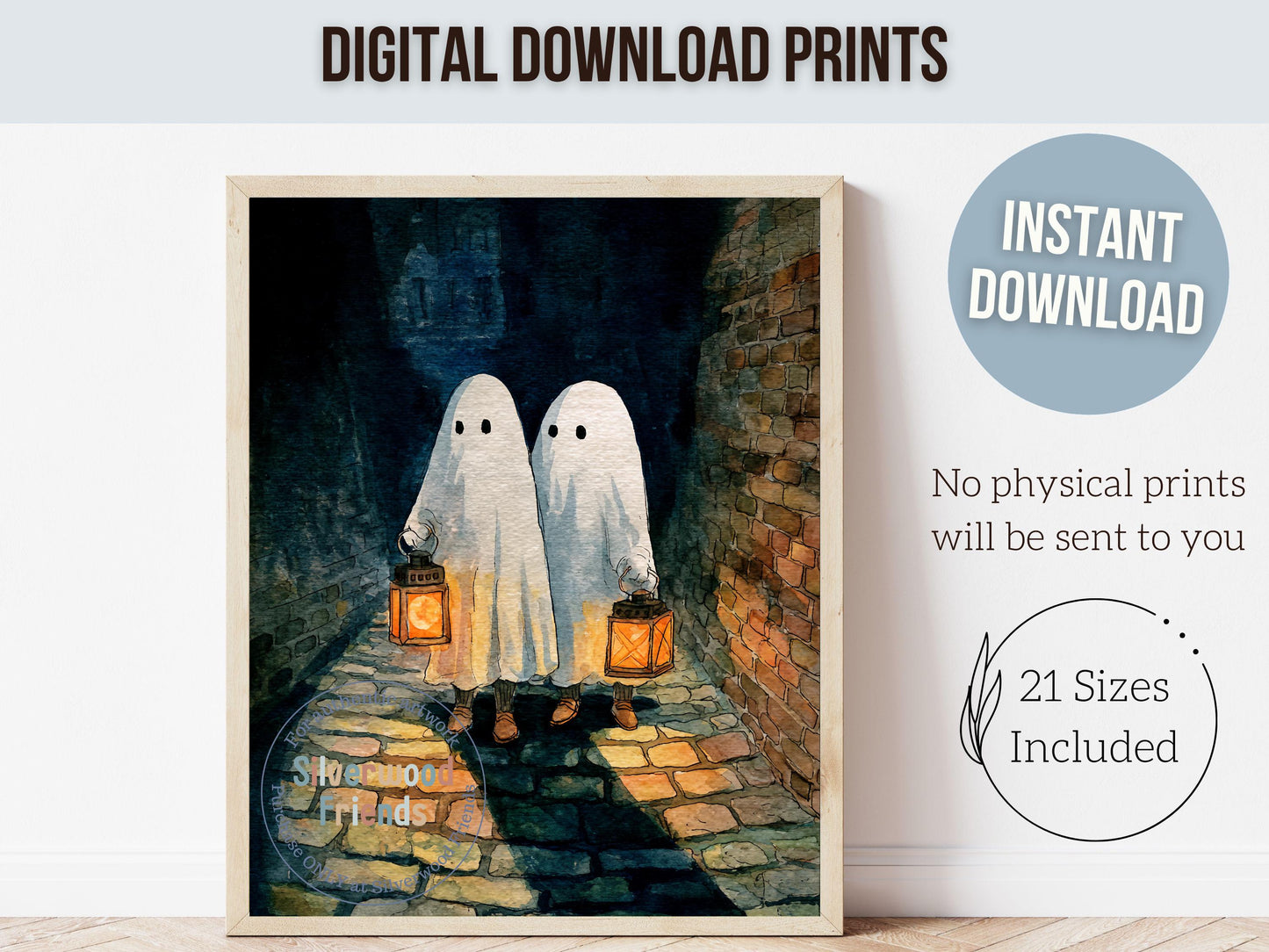 Cute Halloween Ghost Print, Halloween Printable Wall Art, Cozy Farmhouse Fall Decor, Ghost Painting, Spooky Season Digital Download Print
