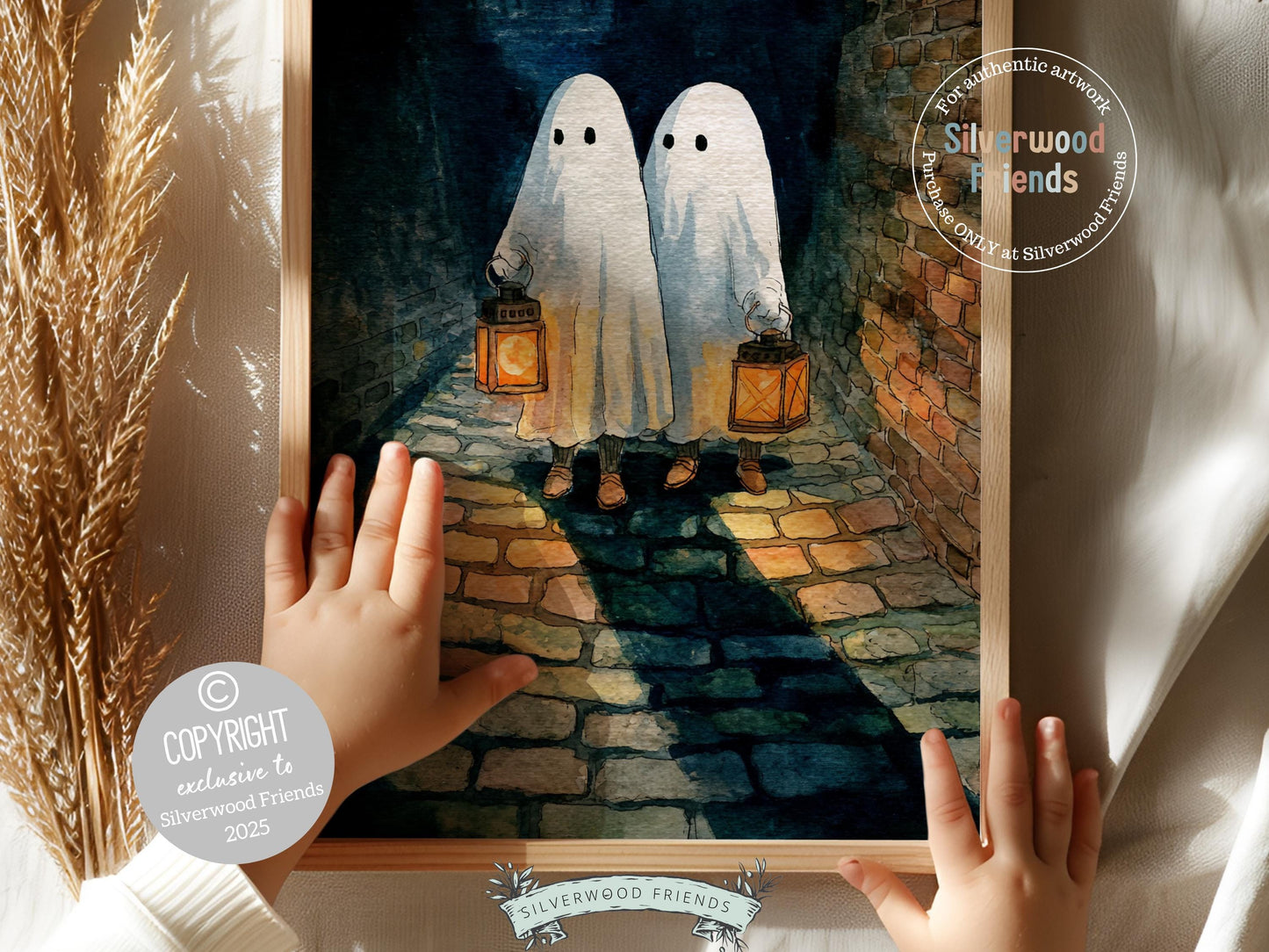 Cute Halloween Ghost Print, Halloween Printable Wall Art, Cozy Farmhouse Fall Decor, Ghost Painting, Spooky Season Digital Download Print