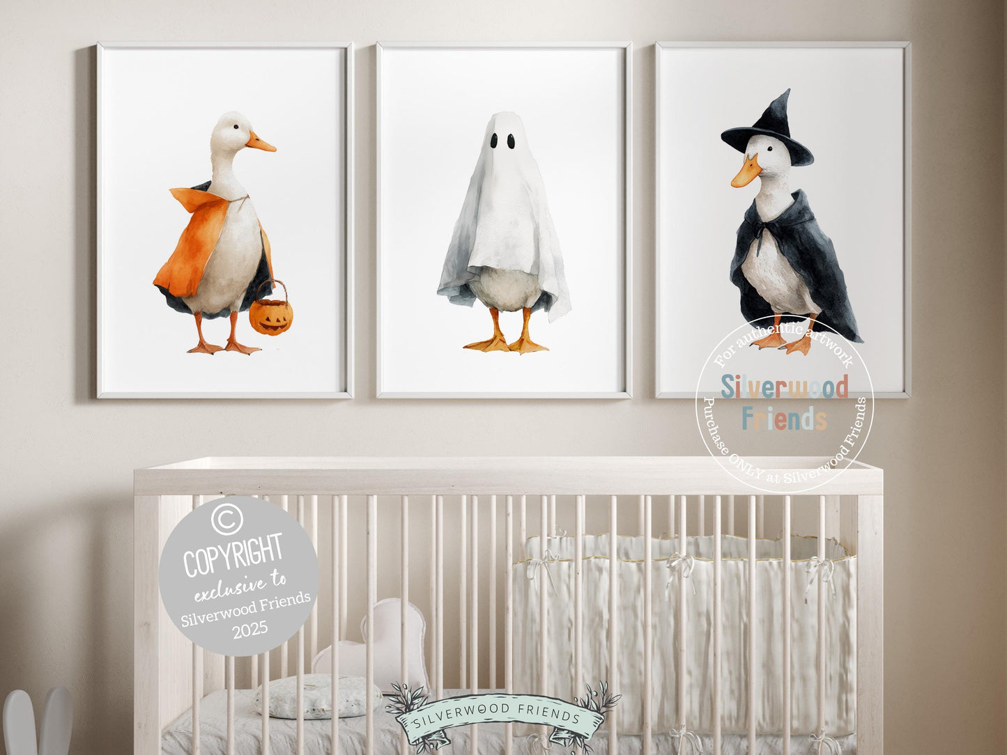 Set of 3 Duck Halloween Nursery Prints, Spooky Duck Nursery Decor, Halloween Nursery Wall Art, Kids Farm Animal Wall Decor Digital Print