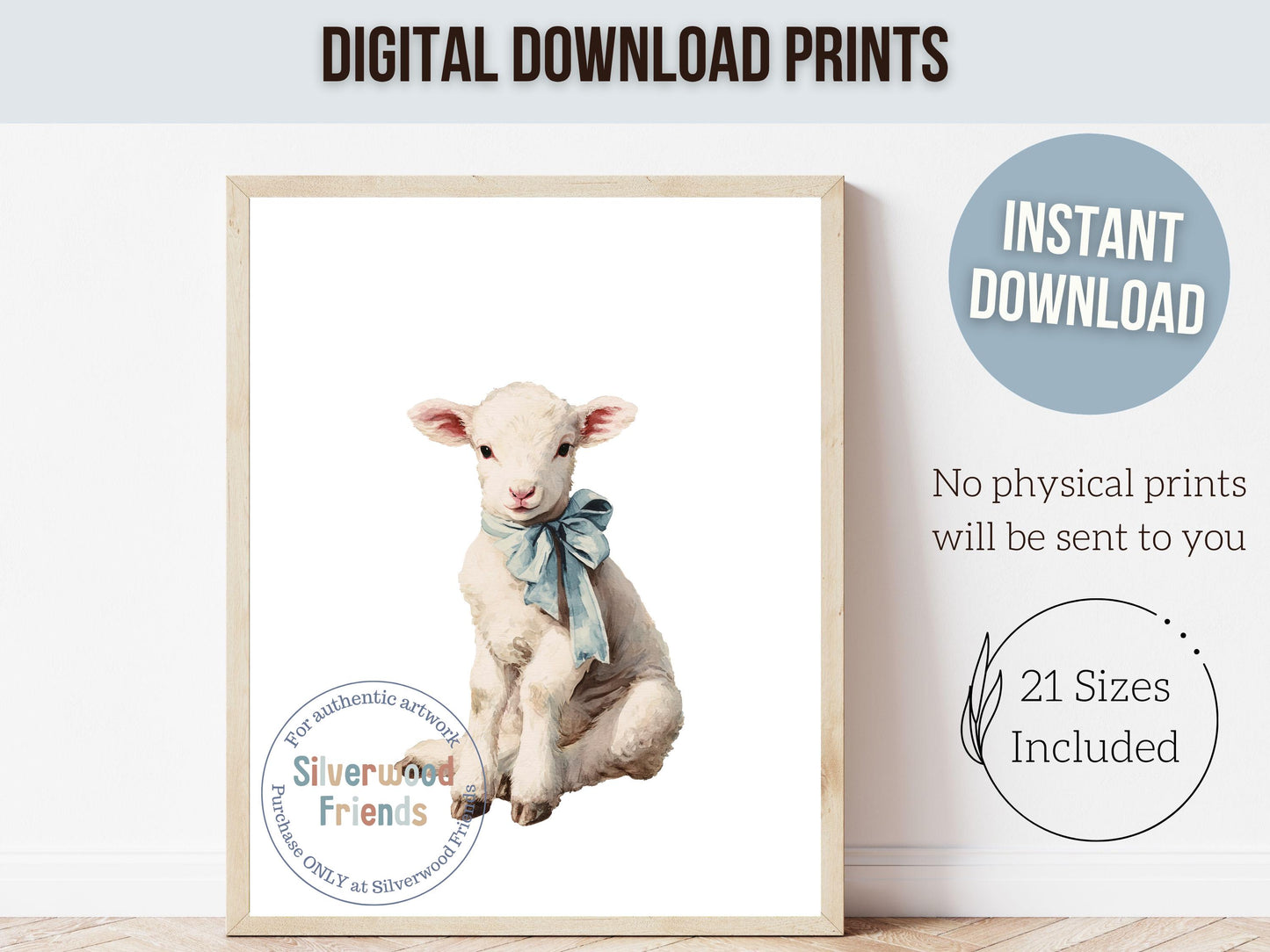 Lamb Nursery Prints, Baby Boys Blue Farm Animal Nursery Decor, Farmyard Nursery Wall Art, Easter Decor Poster, Spring Artwork Digital Print