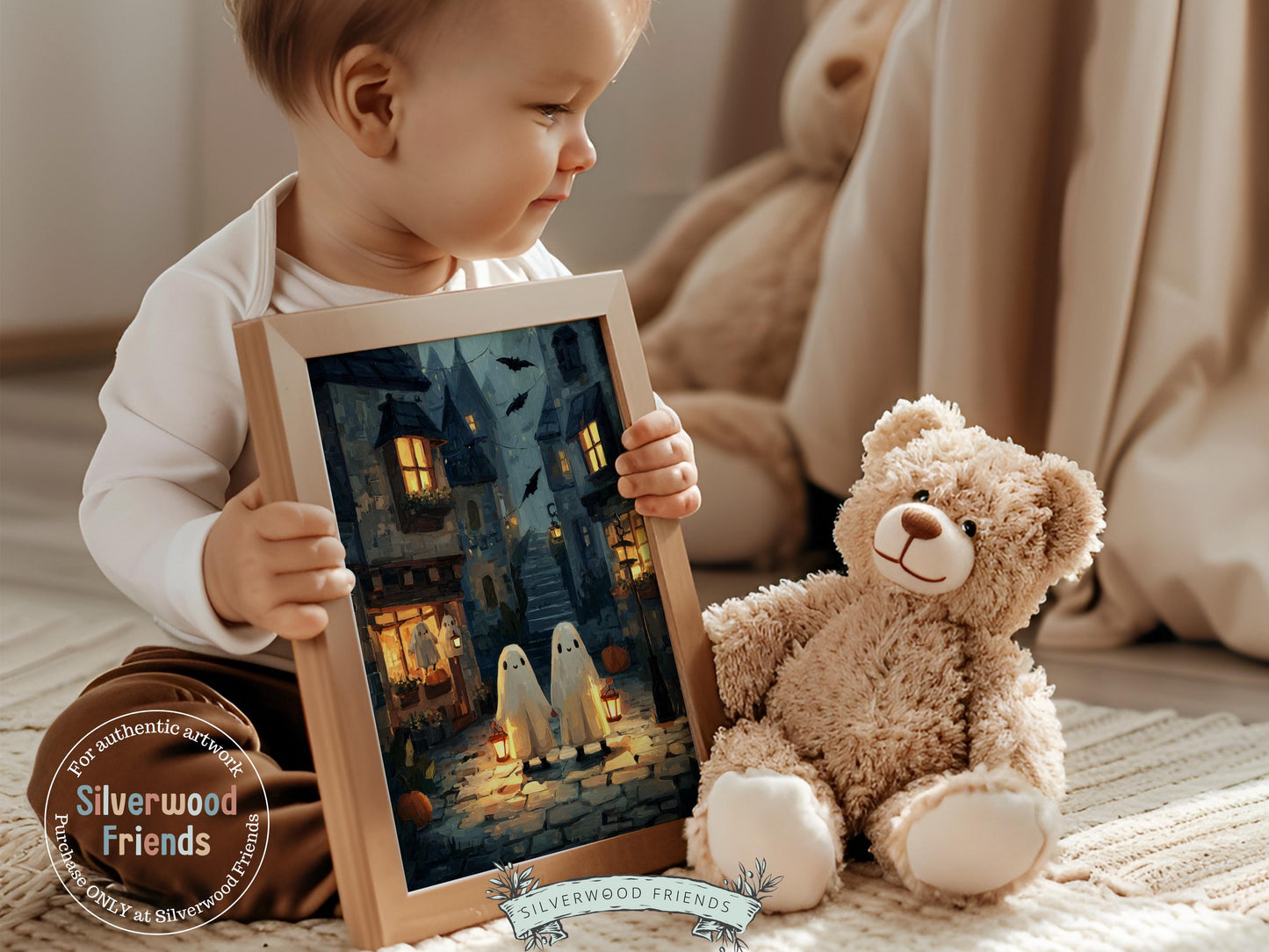 Vintage Halloween Ghost Print, Halloween Printable Wall Art, Cozy Pumpkin Street Fall Decor, Ghost Oil Painting Print, Spooky Digital Print