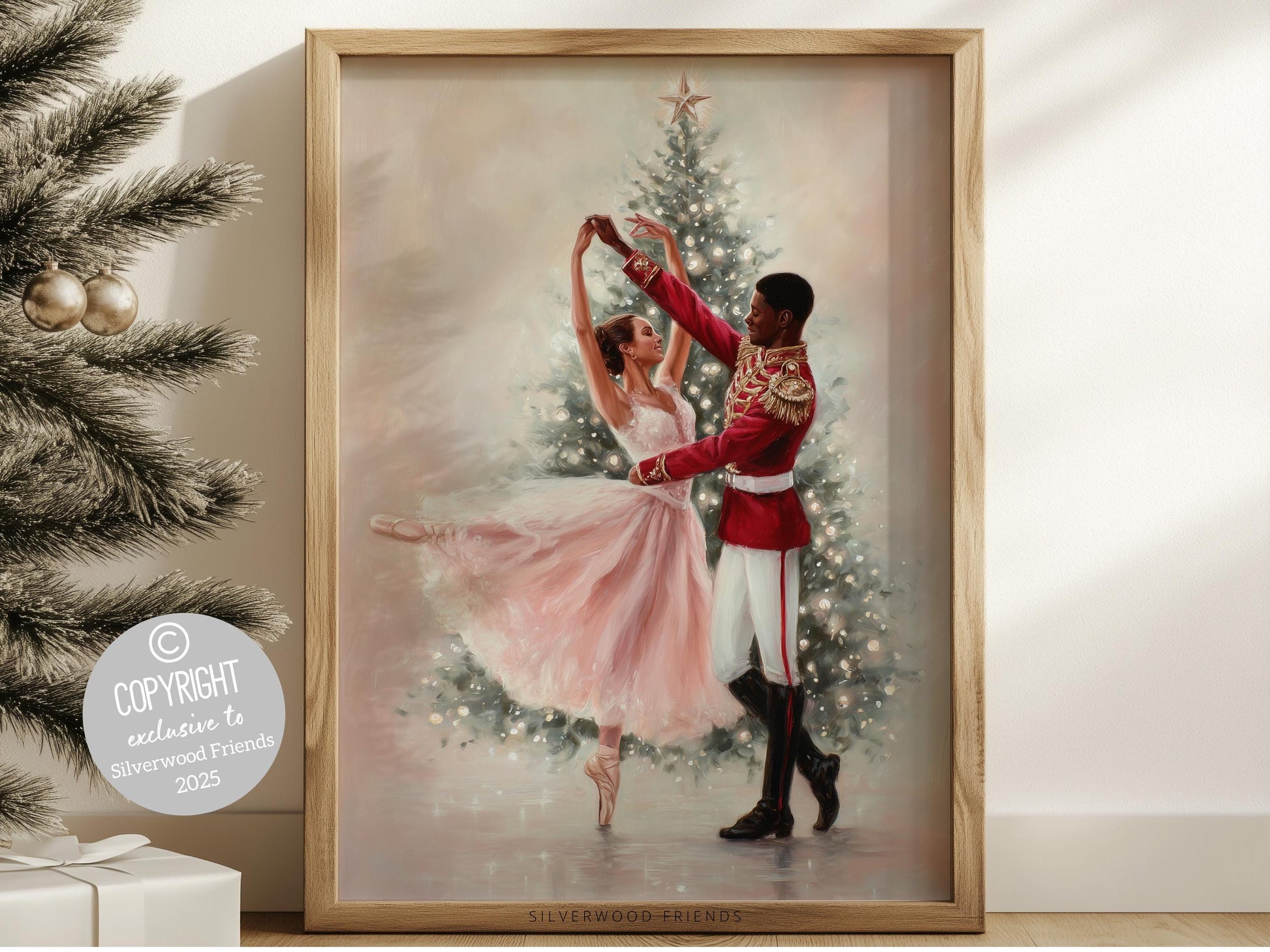 Nutcracker Ballet Christmas Print, African American Ballerina Christmas Printable Wall Art, Holiday Decor, Vintage Christmas Digital Print