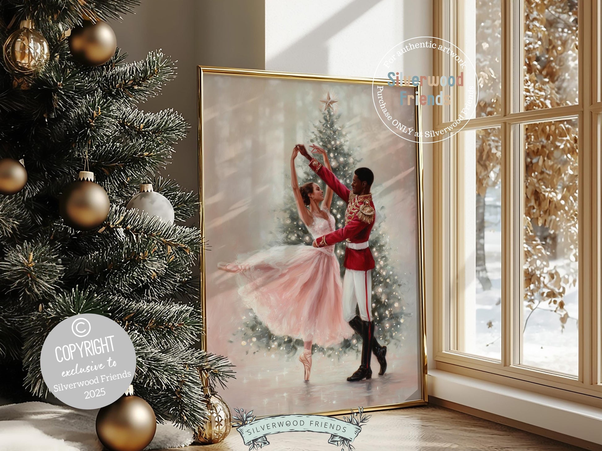 Nutcracker Ballet Christmas Print, African American Ballerina Christmas Printable Wall Art, Holiday Decor, Vintage Christmas Digital Print