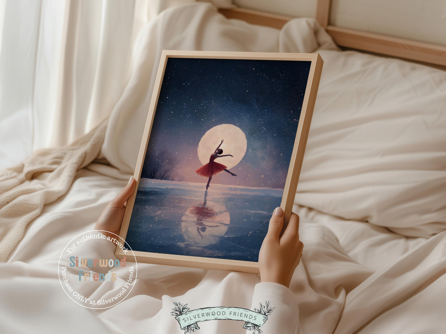 Nutcracker Ballet Christmas Print, Ballerina Christmas Printable Wall Art, Festive Holiday Hosting Decor, Celestial Full Moon Digital Print