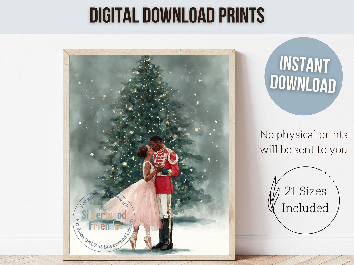 Nutcracker Ballet Christmas Print, African American Ballerina Christmas Printable Wall Art, Holiday Decor, Vintage Christmas Digital Print