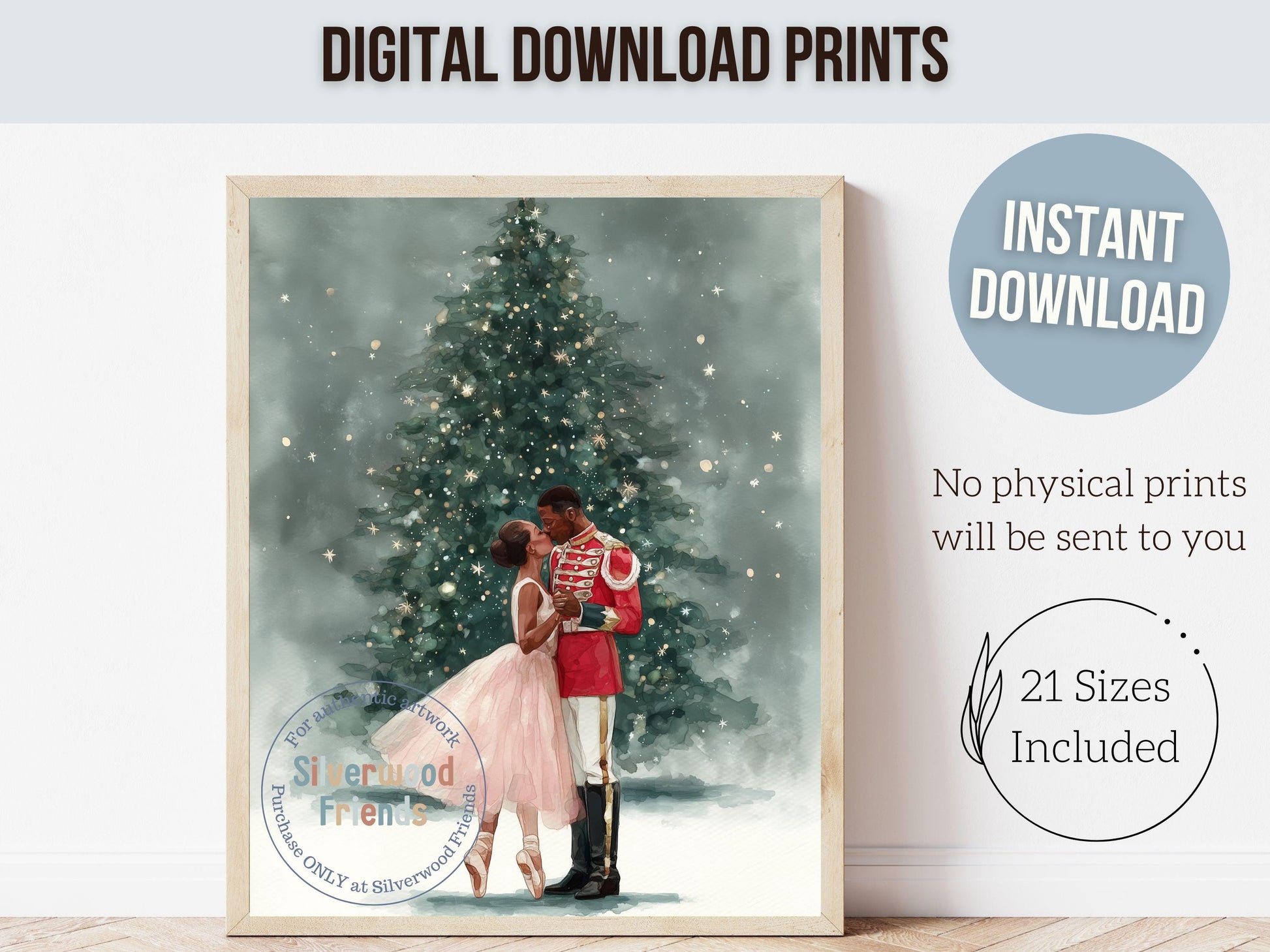 Nutcracker Ballet Christmas Print, African American Ballerina Christmas Printable Wall Art, Holiday Decor, Vintage Christmas Digital Print