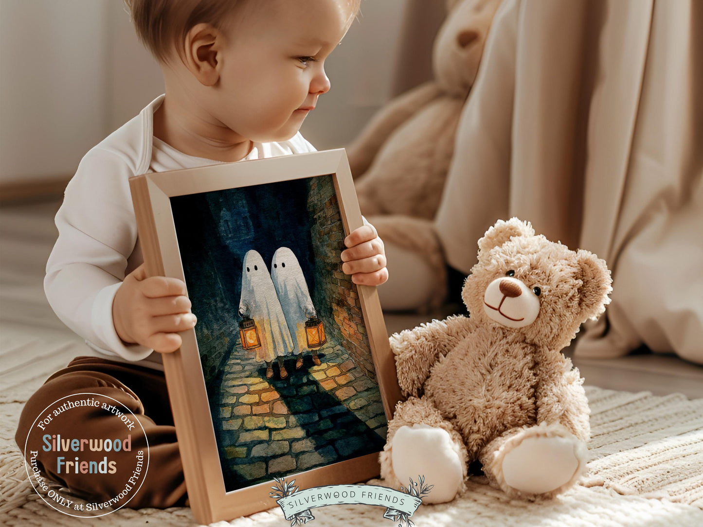 Cute Halloween Ghost Print, Halloween Printable Wall Art, Cozy Farmhouse Fall Decor, Ghost Painting, Spooky Season Digital Download Print