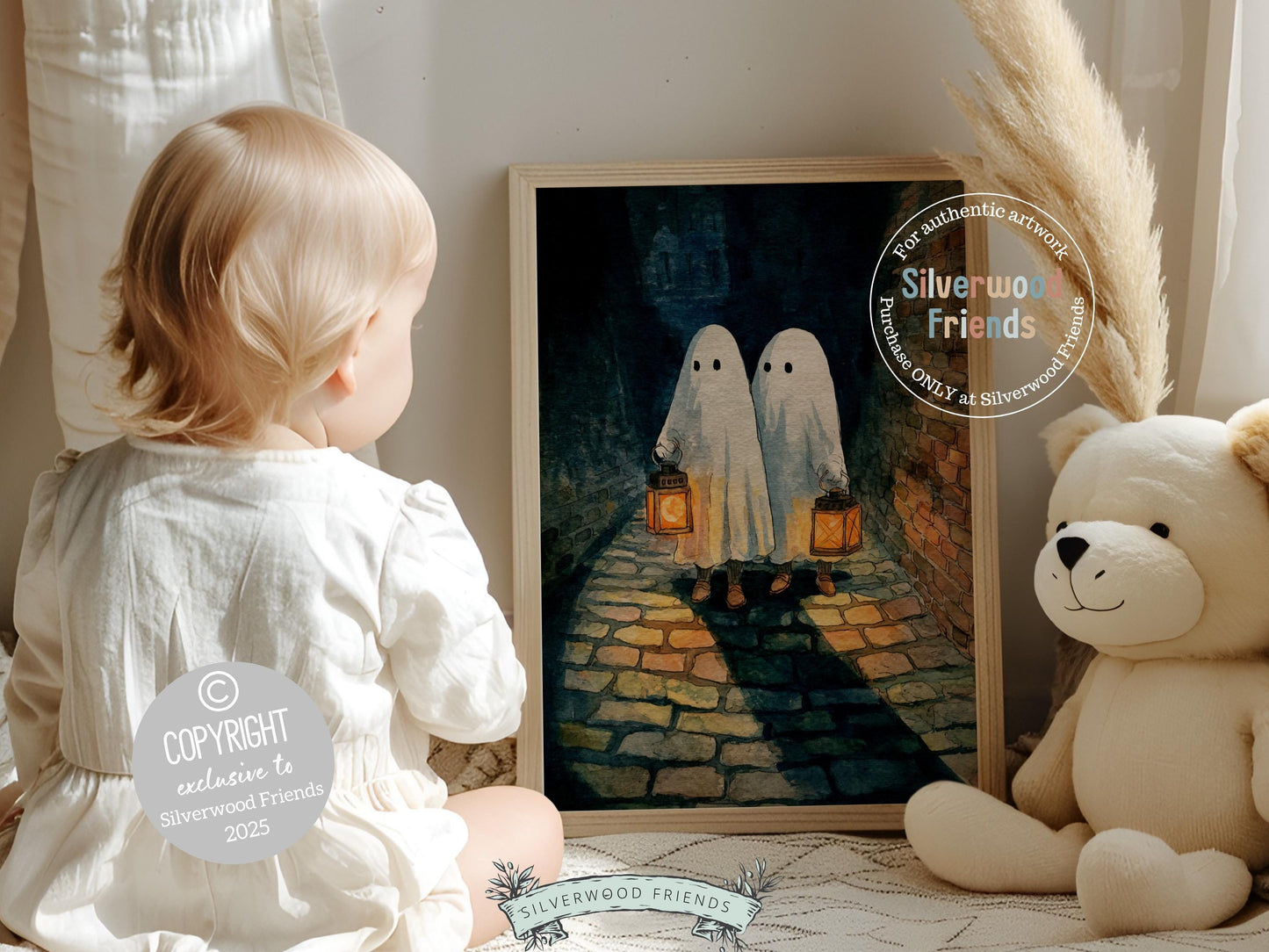 Cute Halloween Ghost Print, Halloween Printable Wall Art, Cozy Farmhouse Fall Decor, Ghost Painting, Spooky Season Digital Download Print