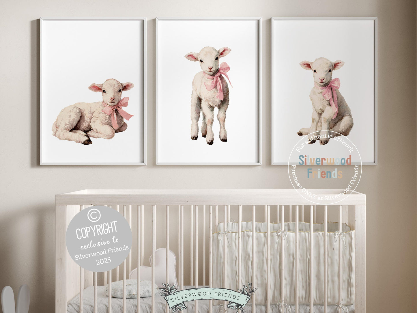 Baby Girl Lamb Nursery Prints, Baby Girl Pink Farm Animal Nursery Decor, Nursery Wall Art, Easter Decor Poster, Spring Artwork Digital Print