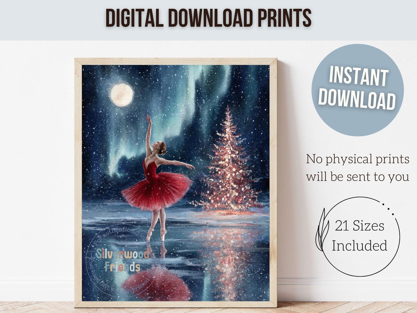 Nutcracker Ballet Christmas Print, Ballerina Christmas Printable Wall Art, Festive Christmas Holiday Decor, Vintage Christmas Digital Prints