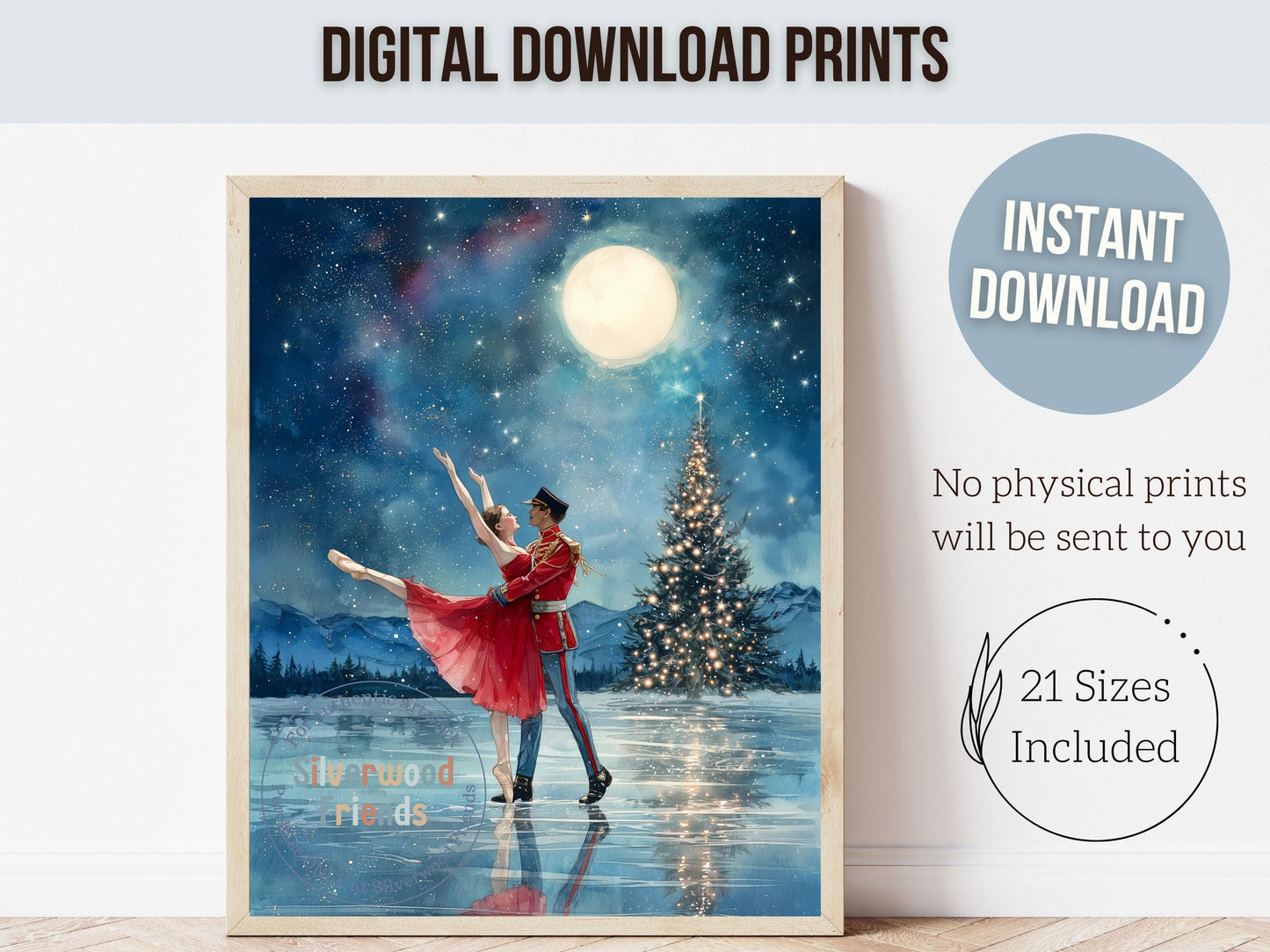 Nutcracker Ballet Christmas Print, Ballerina Christmas Printable Wall Art, Festive Christmas Holiday Decor, Vintage Christmas Digital Prints