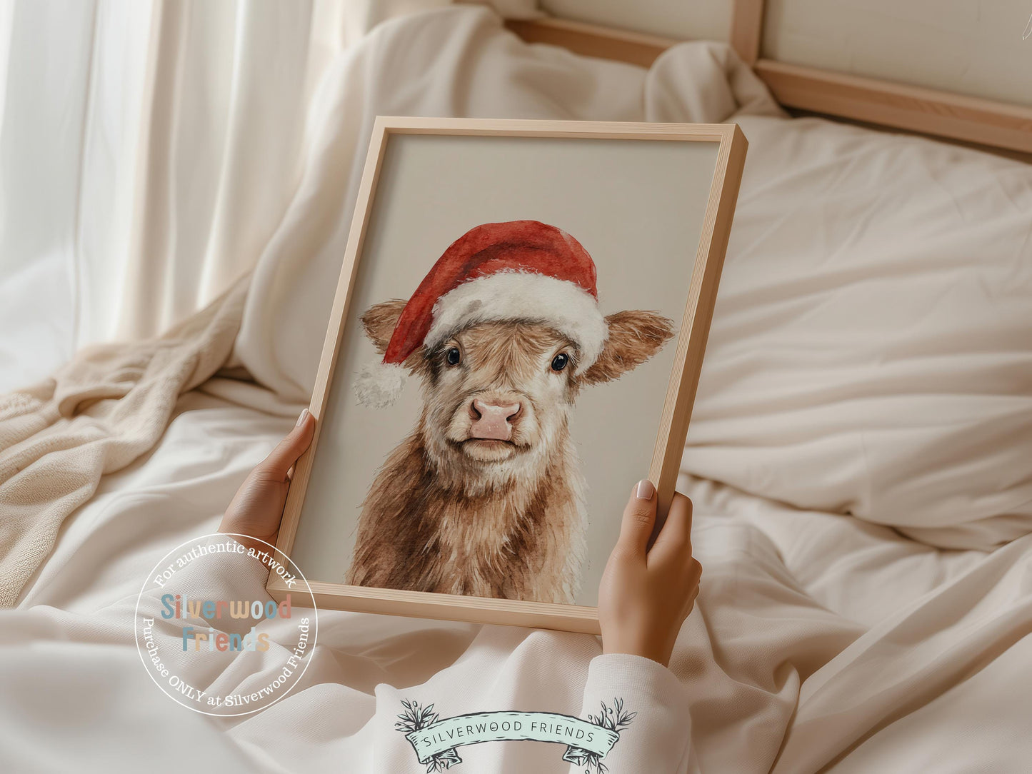 Christmas Highland Cow Print, Baby Highland Cow Christmas Decor, Christmas Printable Wall Art, Rustic Farmhouse Christmas Cow Digital Print