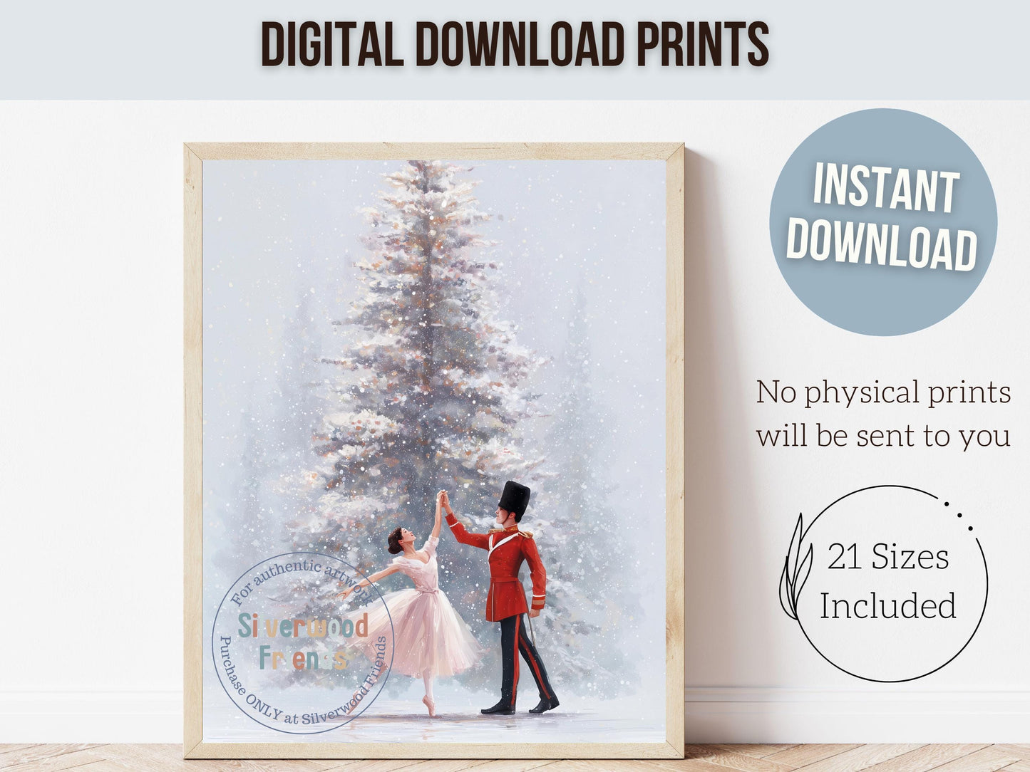 Nutcracker Ballet Christmas Print, Ballerina Christmas Printable Wall Art, Festive Christmas Holiday Decor, Vintage Christmas Digital Print