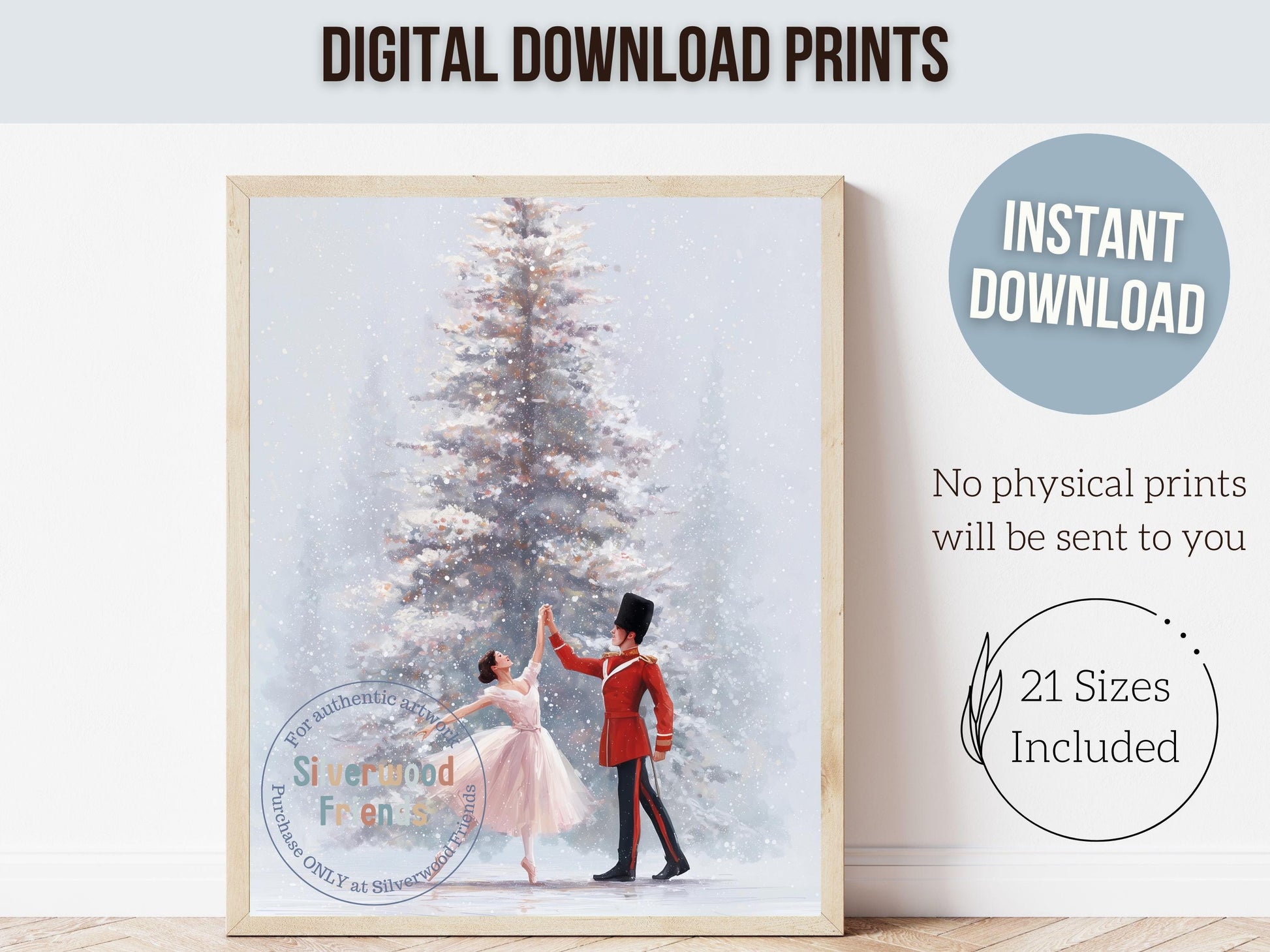 Nutcracker Ballet Christmas Print, Ballerina Christmas Printable Wall Art, Festive Christmas Holiday Decor, Vintage Christmas Digital Print