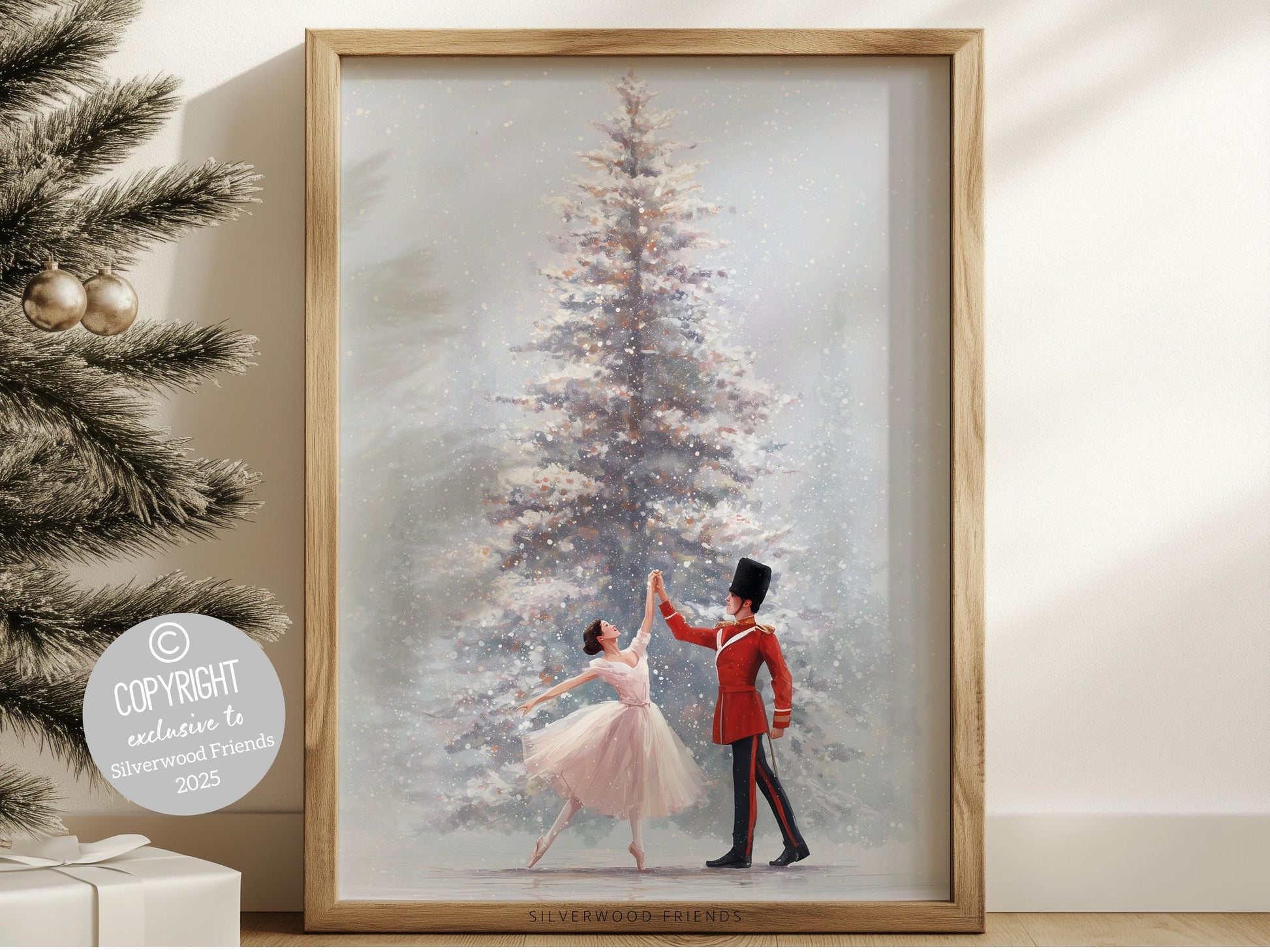 Nutcracker Ballet Christmas Print, Ballerina Christmas Printable Wall Art, Festive Christmas Holiday Decor, Vintage Christmas Digital Print