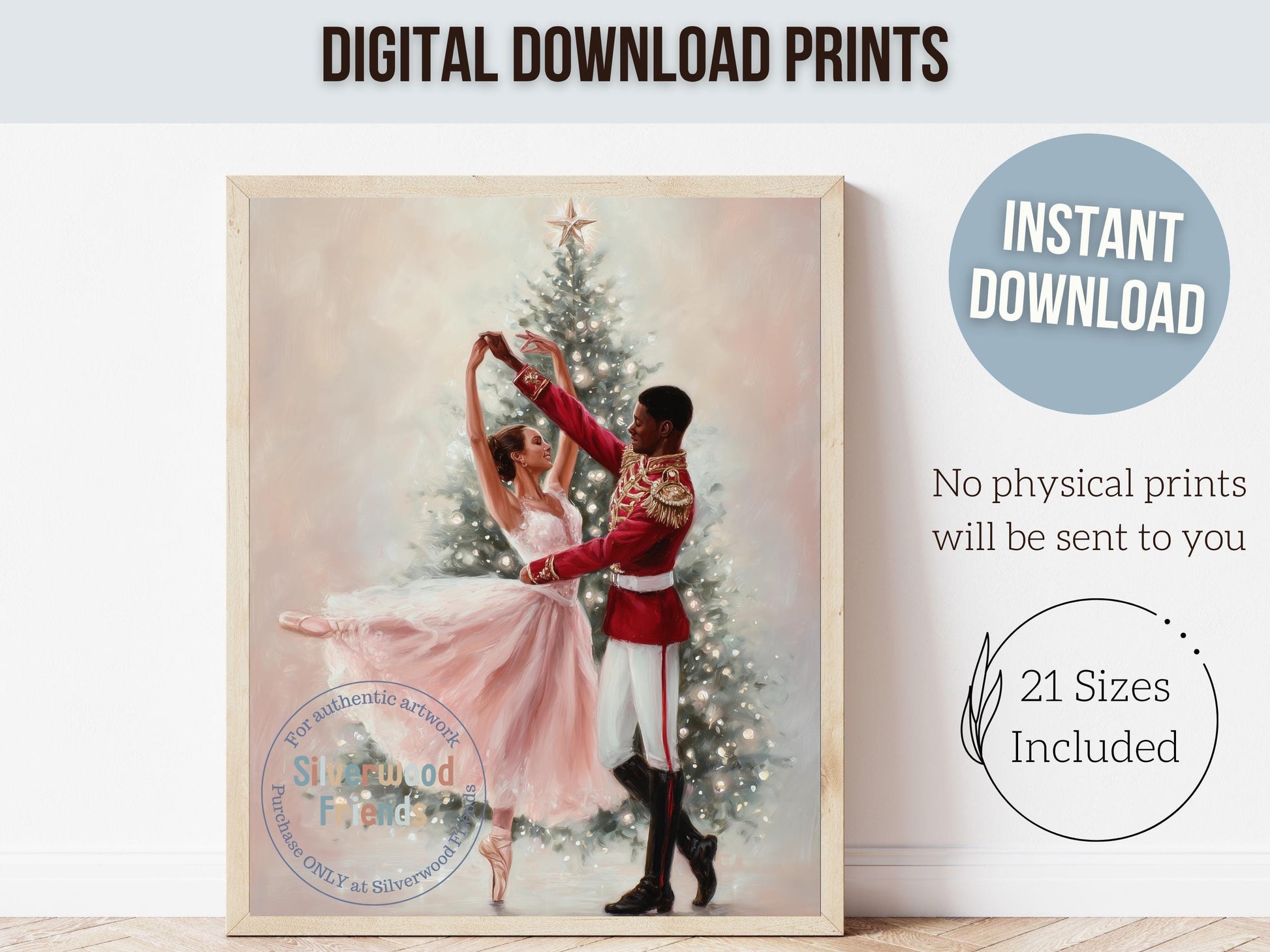 Nutcracker Ballet Christmas Print, African American Ballerina Christmas Printable Wall Art, Holiday Decor, Vintage Christmas Digital Print