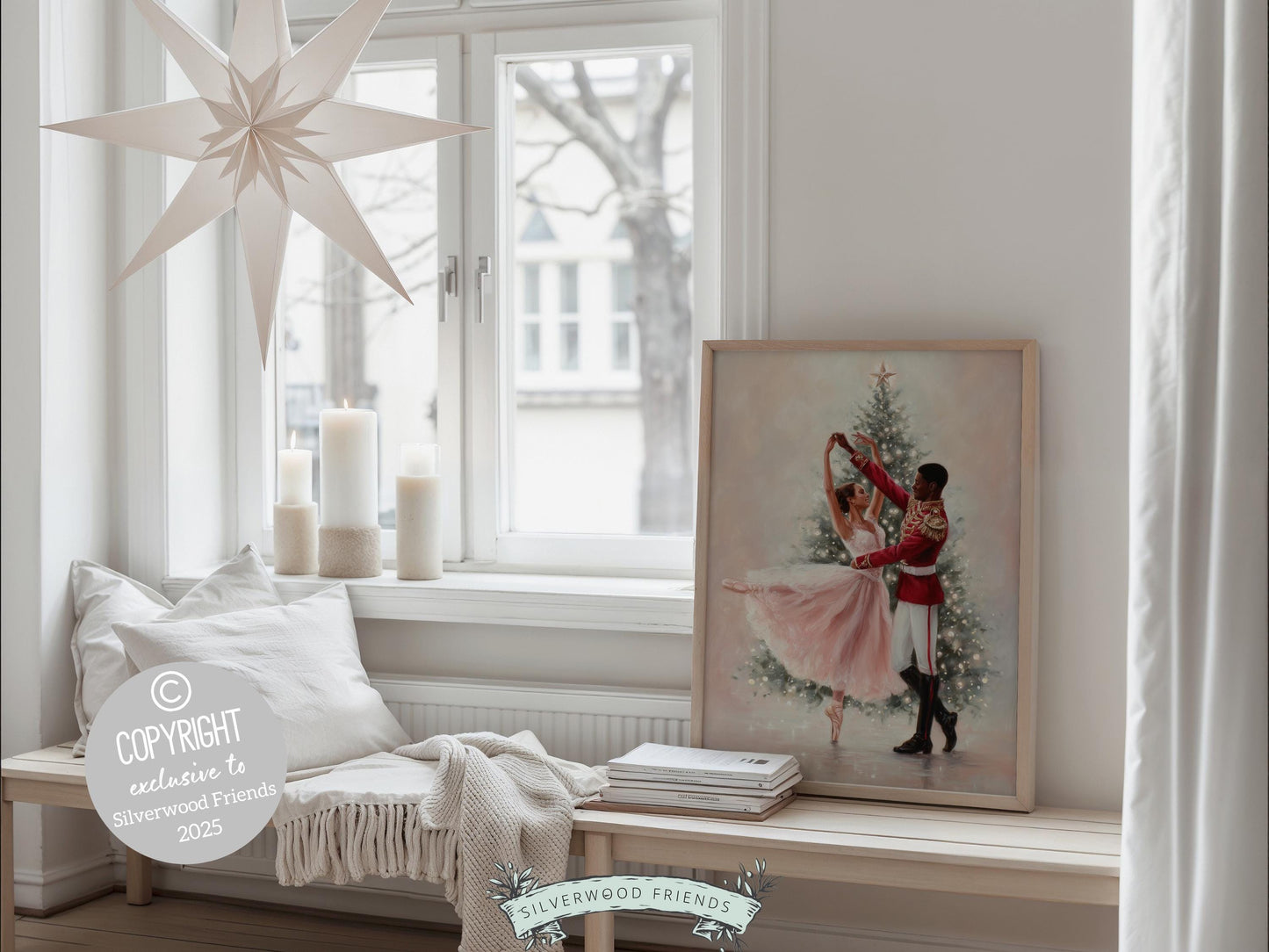 Nutcracker Ballet Christmas Print, African American Ballerina Christmas Printable Wall Art, Holiday Decor, Vintage Christmas Digital Print