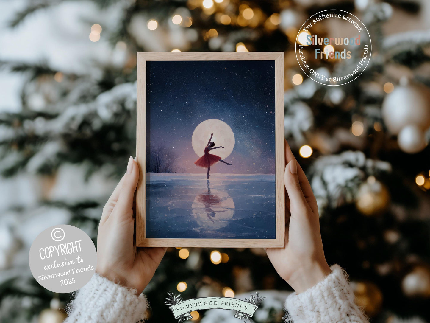 Nutcracker Ballet Christmas Print, Ballerina Christmas Printable Wall Art, Festive Holiday Hosting Decor, Celestial Full Moon Digital Print