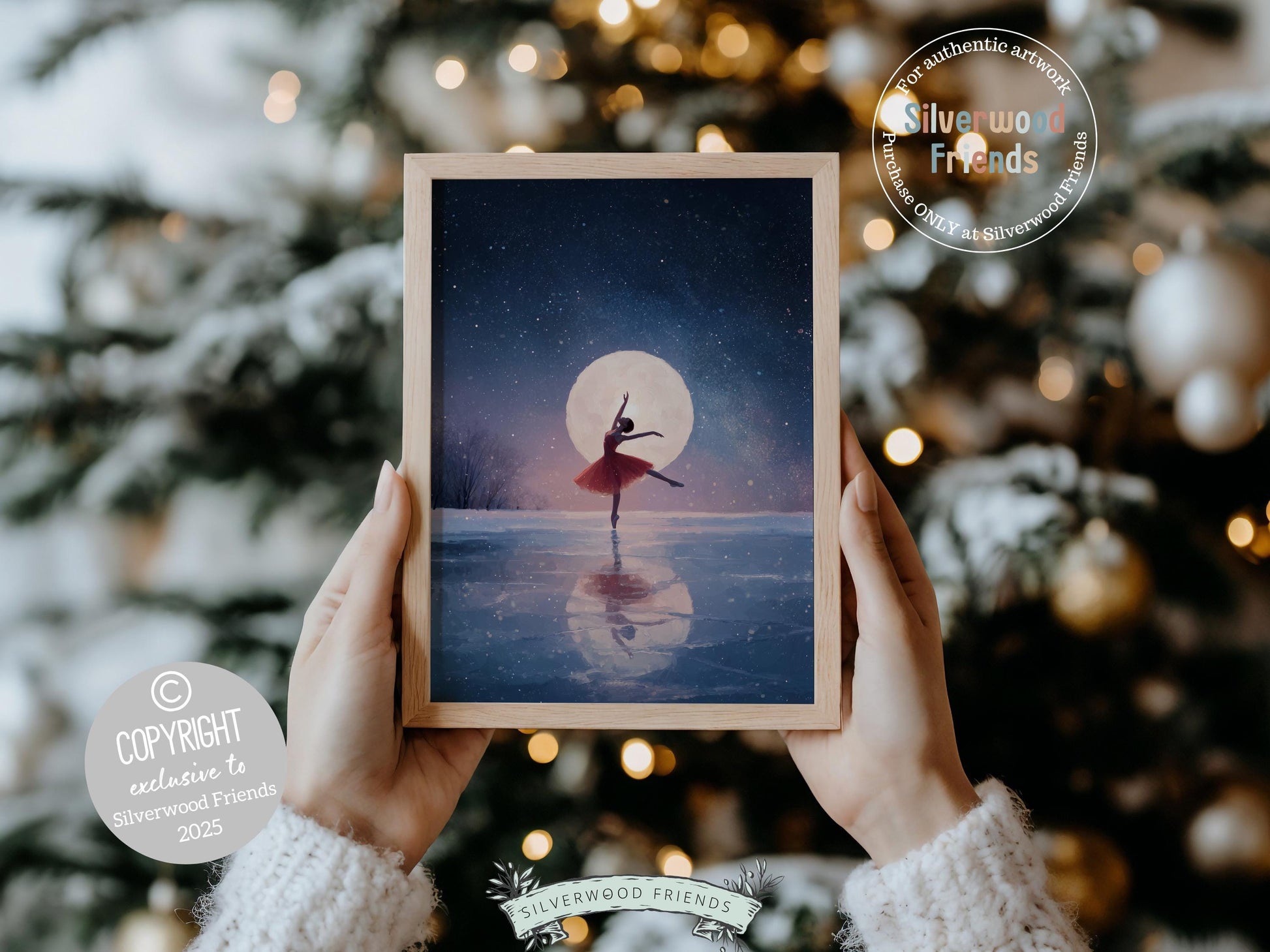Nutcracker Ballet Christmas Print, Ballerina Christmas Printable Wall Art, Festive Holiday Hosting Decor, Celestial Full Moon Digital Print