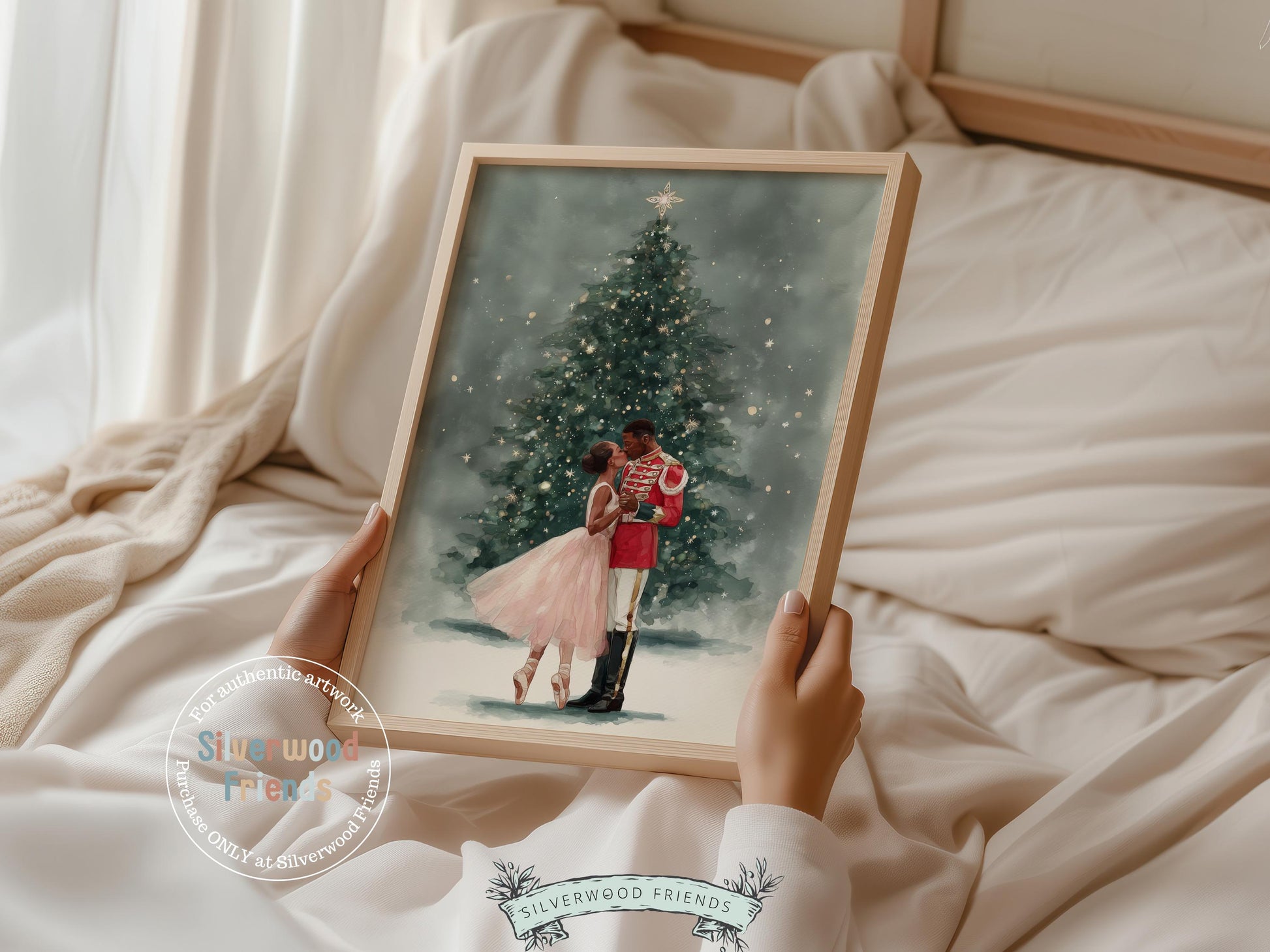 Nutcracker Ballet Christmas Print, African American Ballerina Christmas Printable Wall Art, Holiday Decor, Vintage Christmas Digital Print