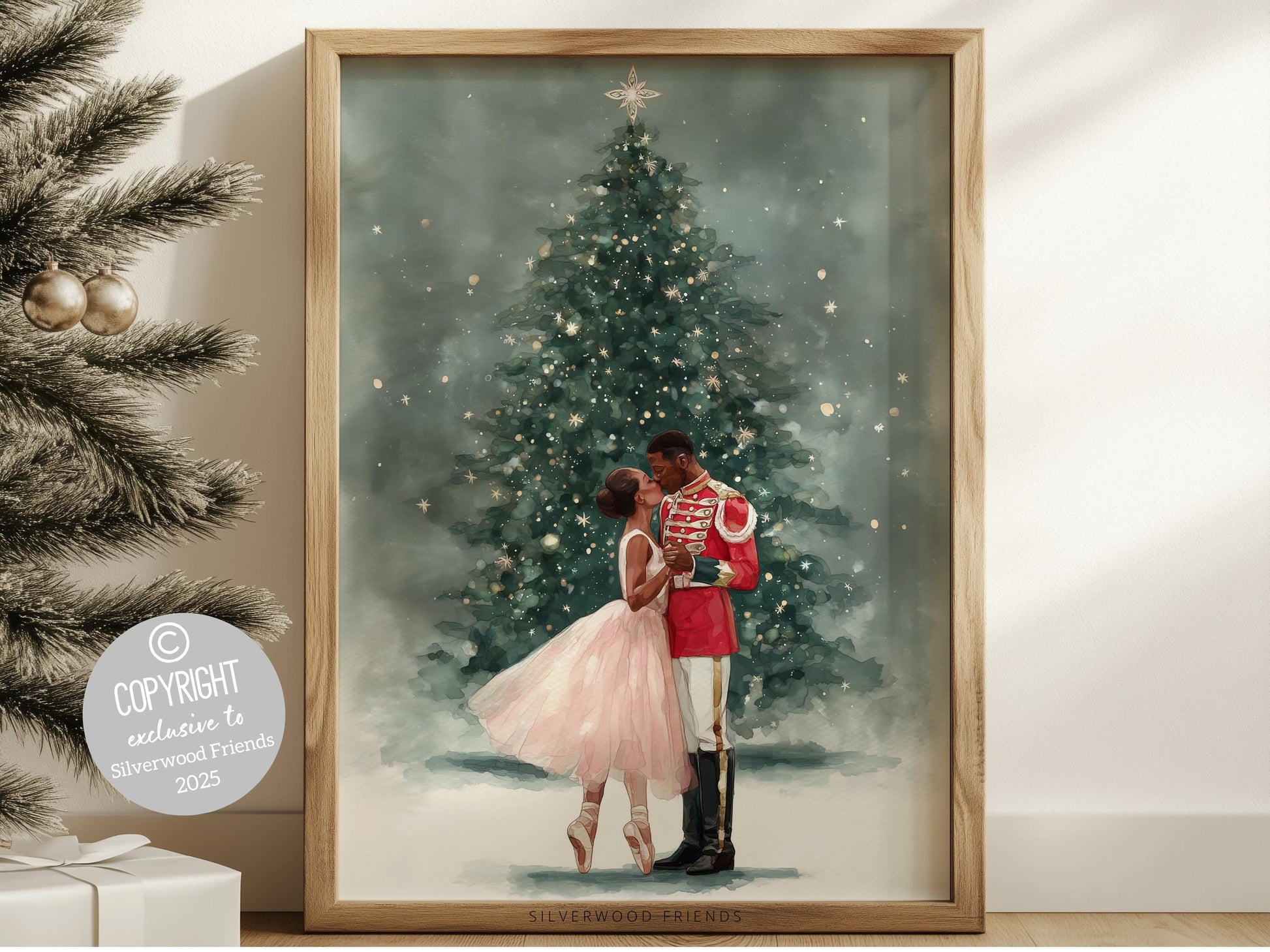Nutcracker Ballet Christmas Print, African American Ballerina Christmas Printable Wall Art, Holiday Decor, Vintage Christmas Digital Print