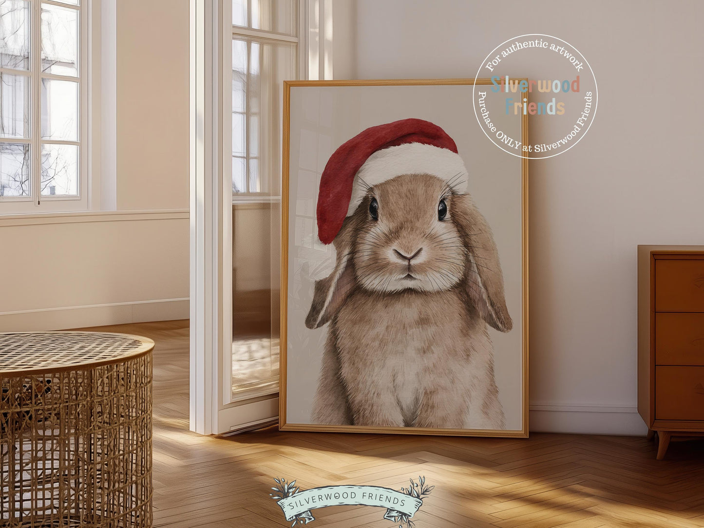 Christmas Bunny Rabbit Print, Woodland Bunny Christmas Decor, Christmas Printable Wall Art,Farmhouse Woodland Rabbit Christmas Digital Print