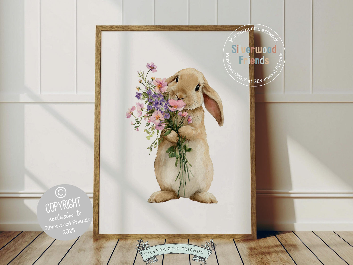 Floral Bunny Nursery Prints, Baby Girl Woodland Rabbit Nursery Wall Art, Spring and Easter Decor, Wildflower Bouquet Poster Digital Print
