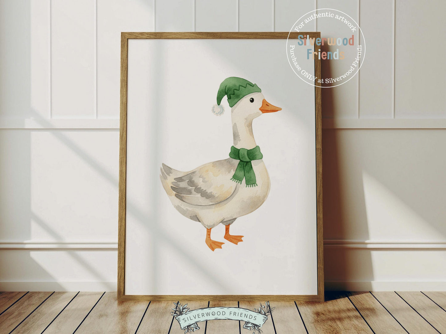Set of 3 Sage Green Christmas Duck Nursery Prints, Silly Goose Nursery Decor, Digital Download Print