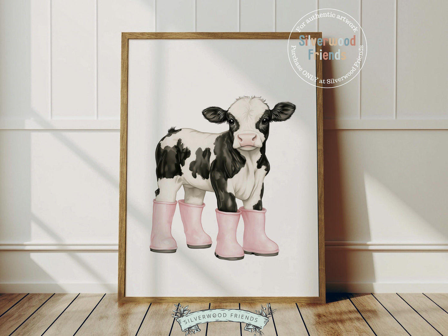 Cow Nursery Print, Pink Cow Nursery Decor, Black and White Holstein Friesian Cow Picture, Cowgirl Western Nursery Decor Digital Print
