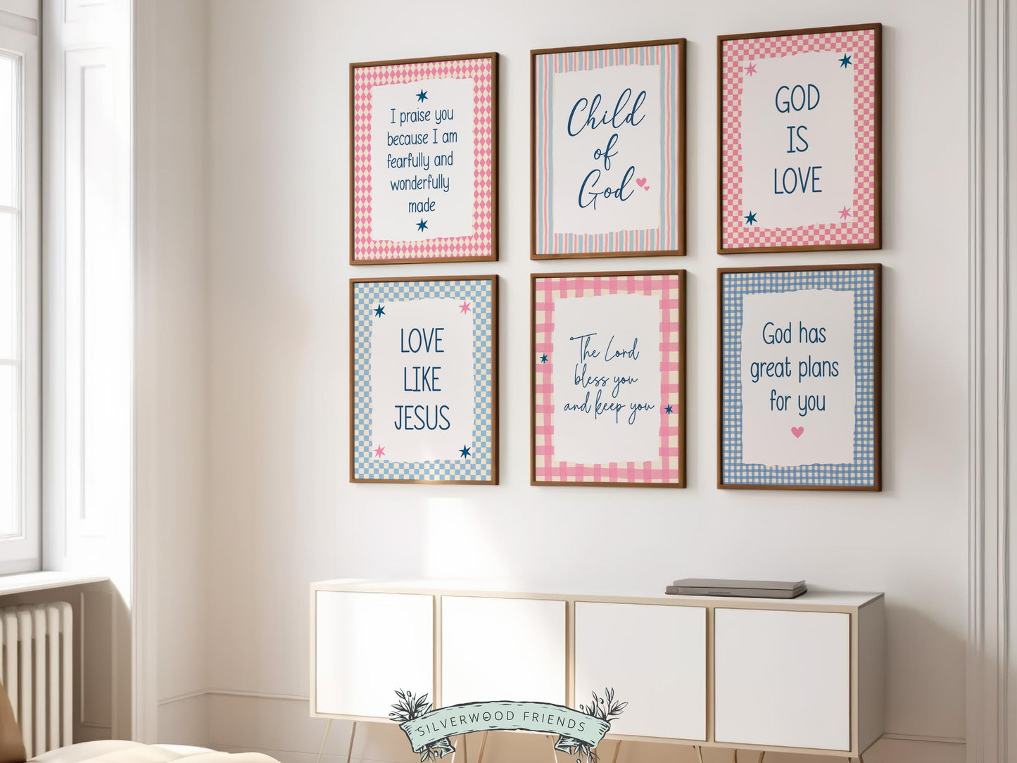 Set of 6 Christian Kids Wall Art Prints, Baby Girl Bible Verse Nursery Decor, Faith Based Kids Room Decor, Motivational Bible Quote(Digital)