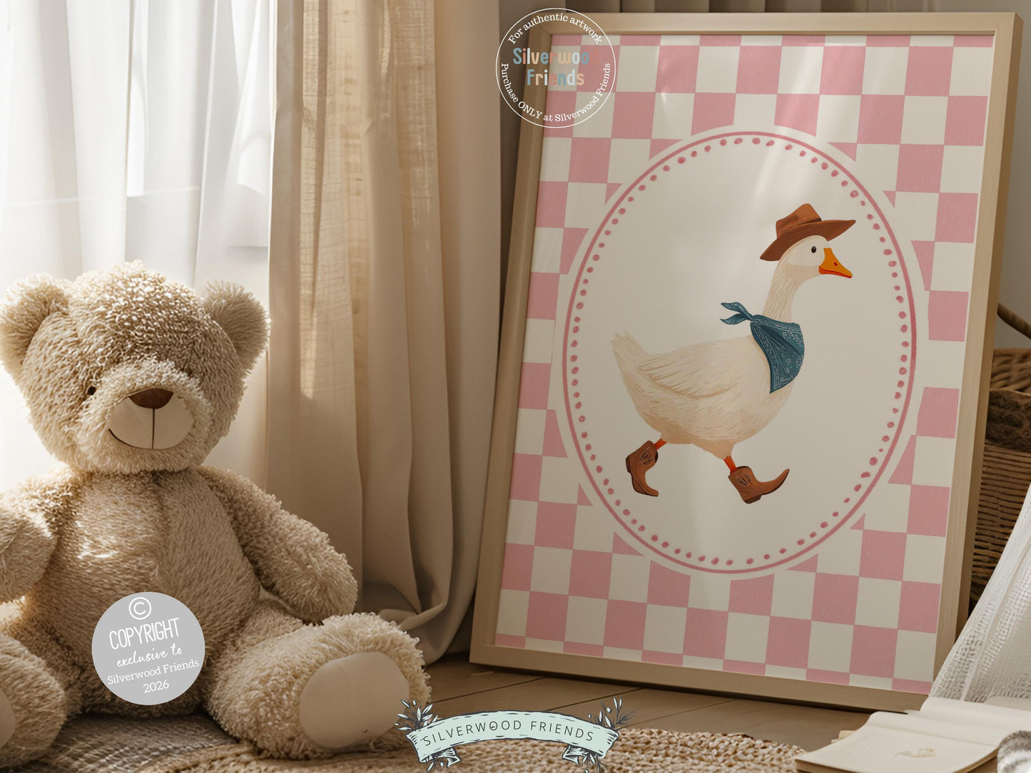 Vintage Cowboy Goose Nursery Wall Art, Toddler Cowgirl Western Theme, Pink Baby Girl Nursery Wall Decor, Western Duck Nursery Digital Print