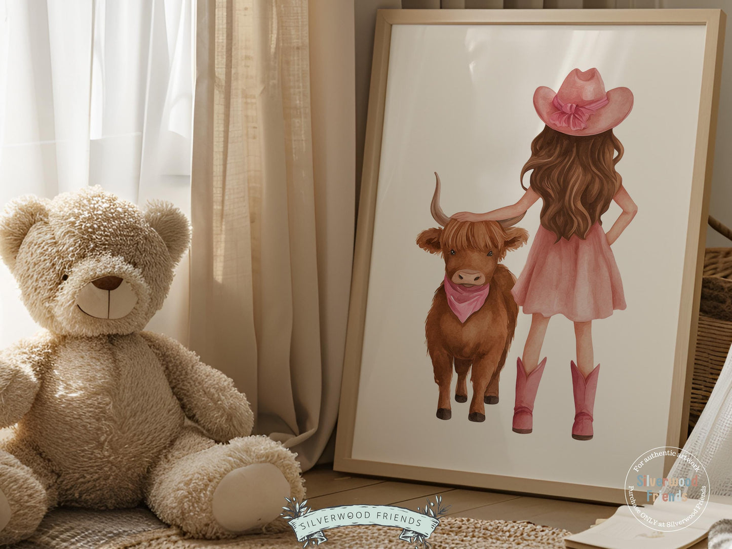 Highland Cow Nursery Print, Baby Girl Pink Highland Cow Nursery Decor, Little Cowgirl Print, Rustic Farmhouse Nursery Wall Art Digital Print