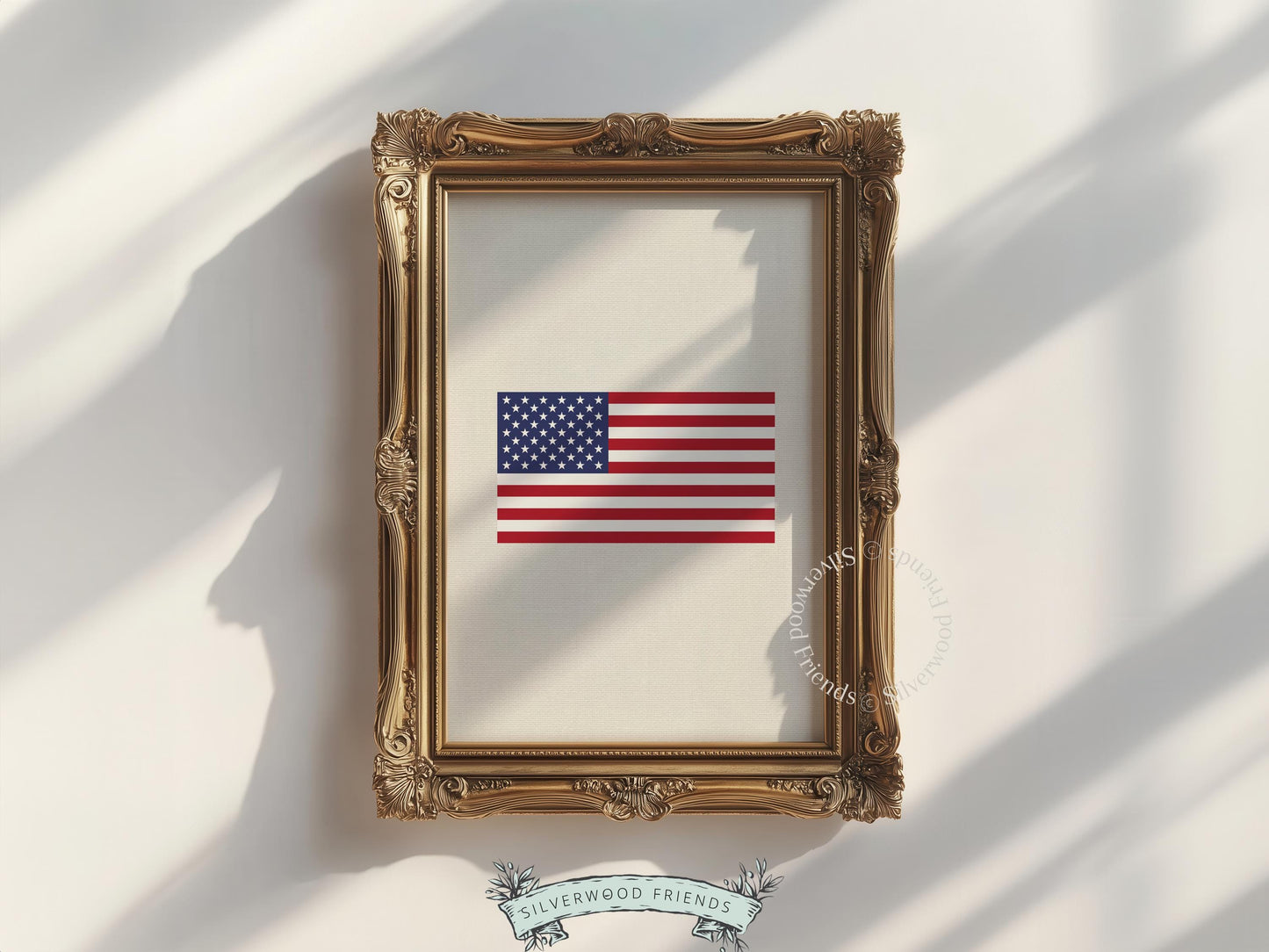 Minimalist USA flag poster instant download — clean lines, warm neutral tones, farmhouse feel