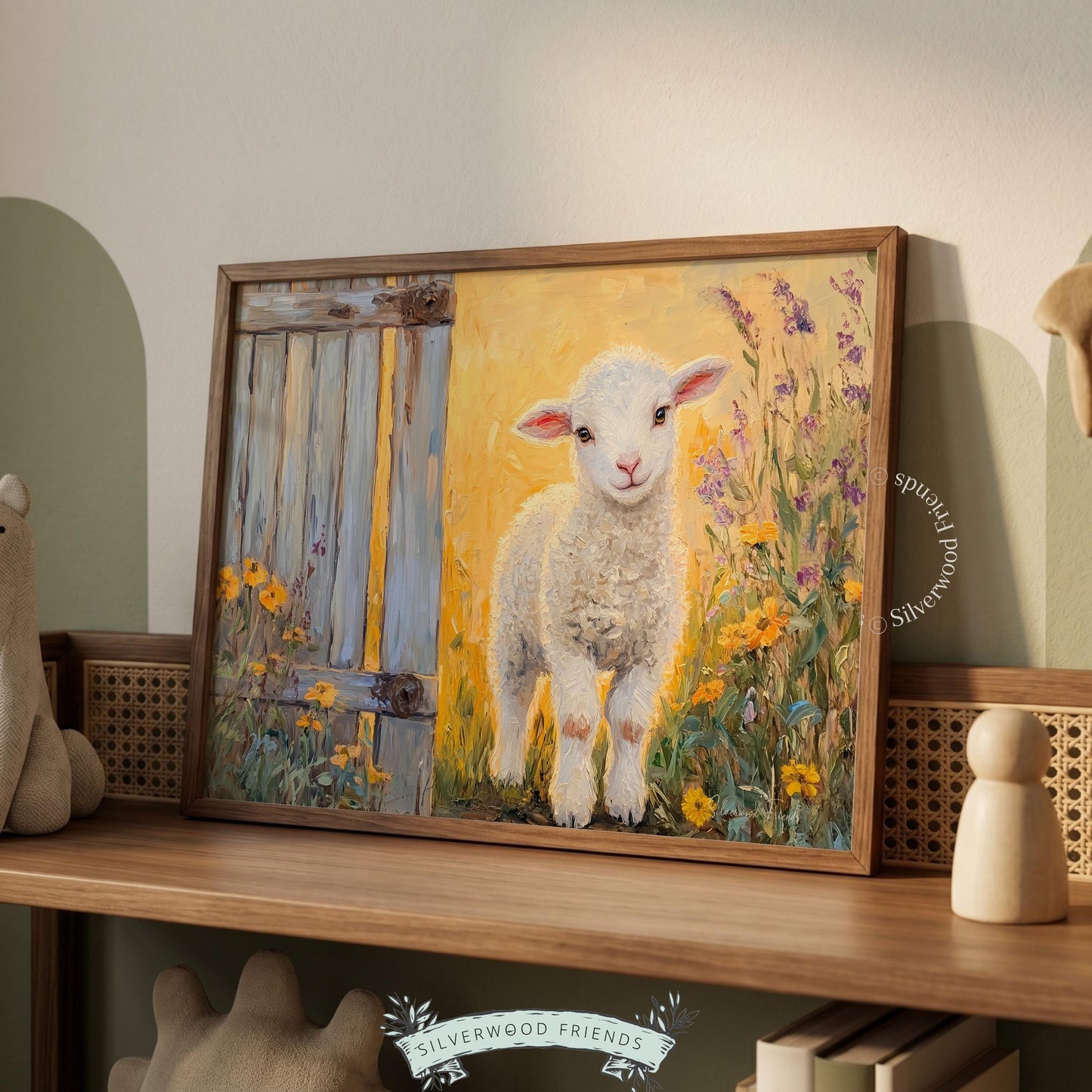 Cute lamb poster for gallery wall art — charming design brings a touch of country beauty to contemporary spaces.