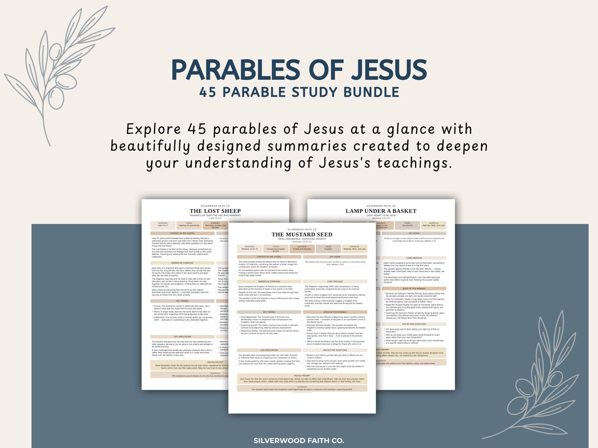 Parables of Jesus Study Guide, 45 Parable Summaries Bible Study Notes, Jesus Teachings, Christian Lessons, CASHMERE (Digital Download) 544