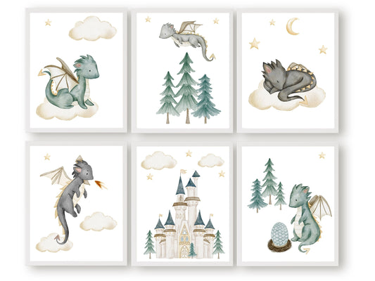 Our Baby Dragon Nursery Prints Set of 6 will spark their imagination and create a calm and cosy atmosphere and is part of or BEST SELLING baby dragon nursery decor collection.