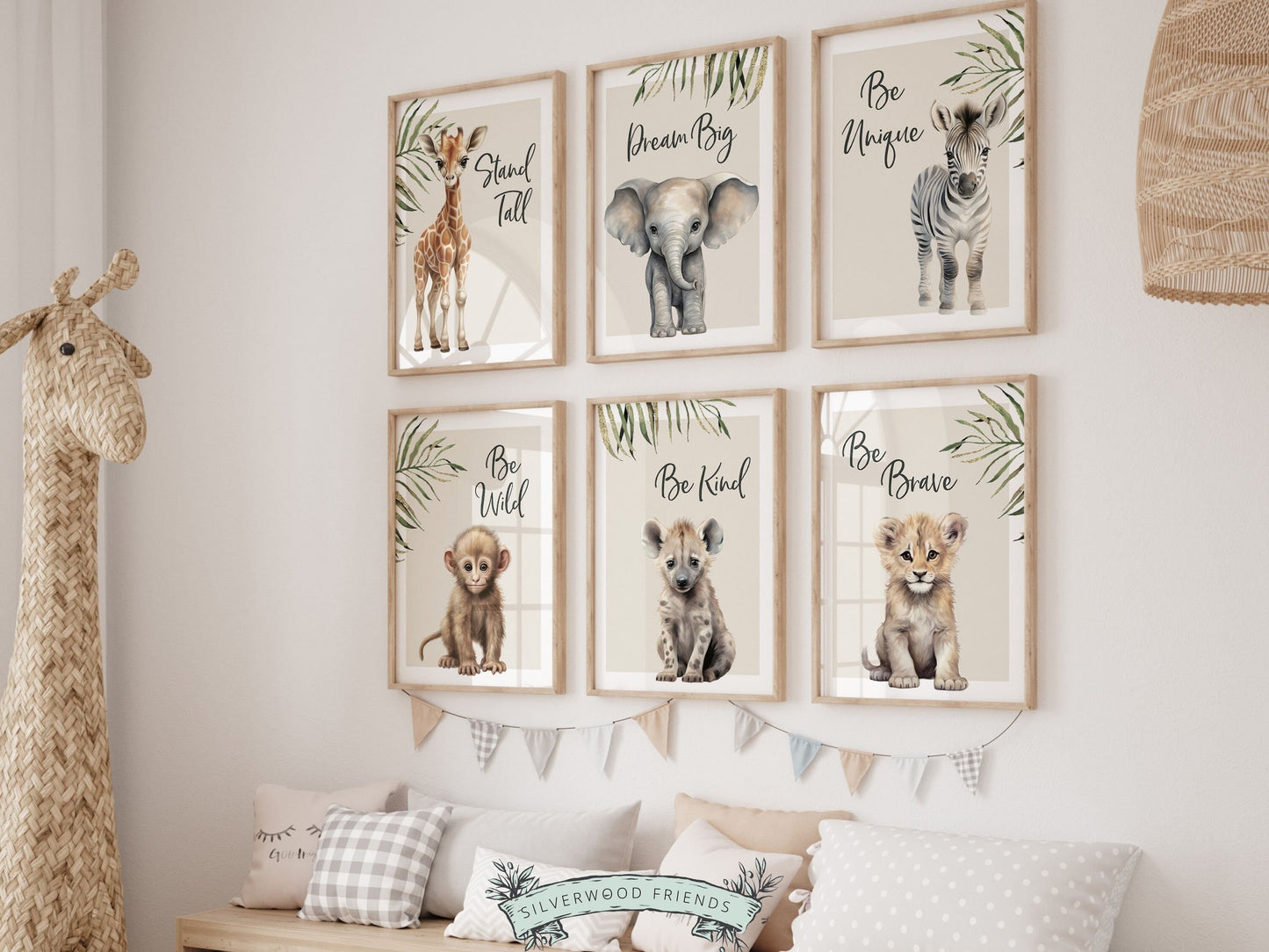 Safari Jungle Animal Nursery Prints, Safari Nursery Decor, Unisex Newborn Gift, Giraffe Elephant Zebra Monkey Hyena Lion Quote Digital Print