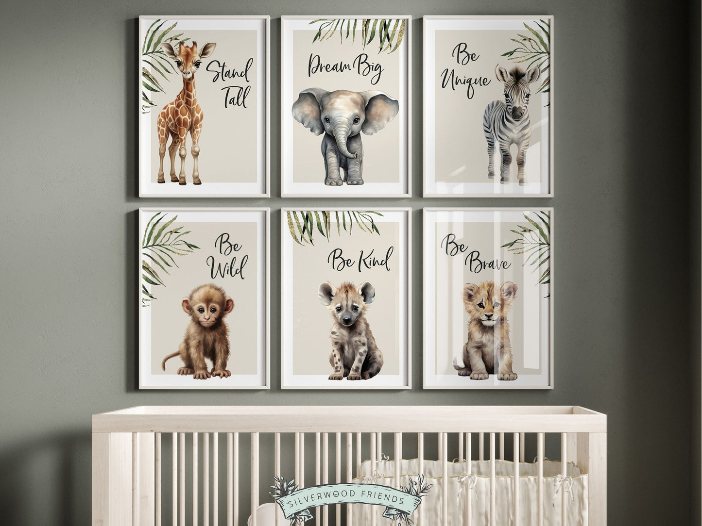 Safari Jungle Animal Nursery Prints, Safari Nursery Decor, Unisex Newborn Gift, Giraffe Elephant Zebra Monkey Hyena Lion Quote Digital Print