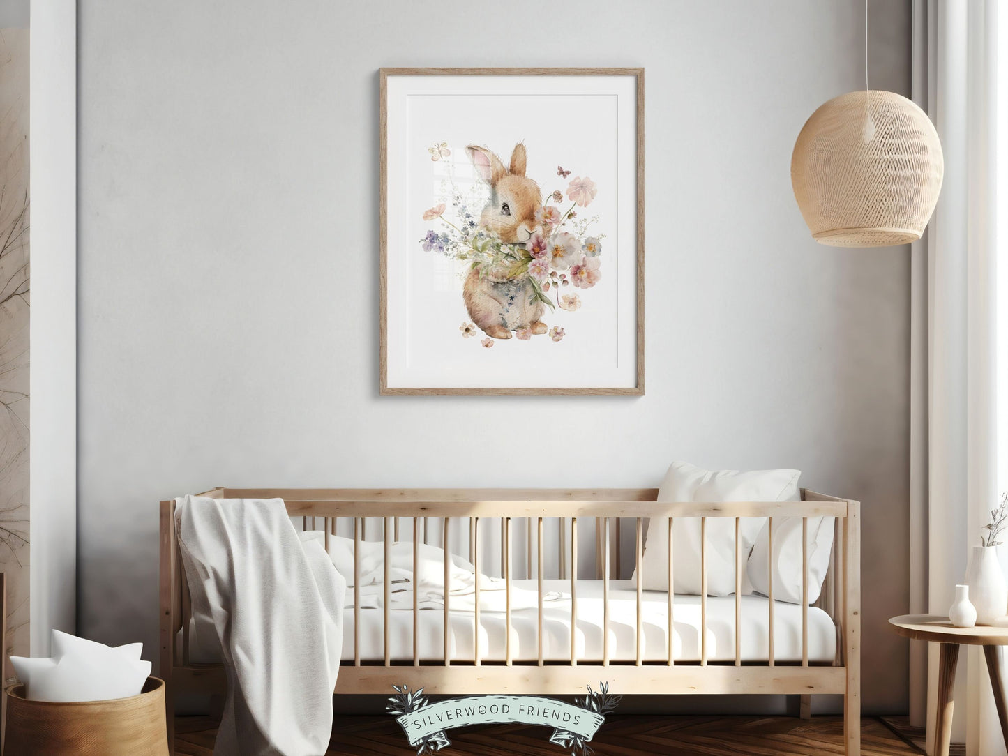 Bunny Nursery Print, Floral Bunny Nursery Wall Art, Wildflower Nursery Decor, Girl Nursery Bedroom Print, Wild Flower Nursery Digital Print