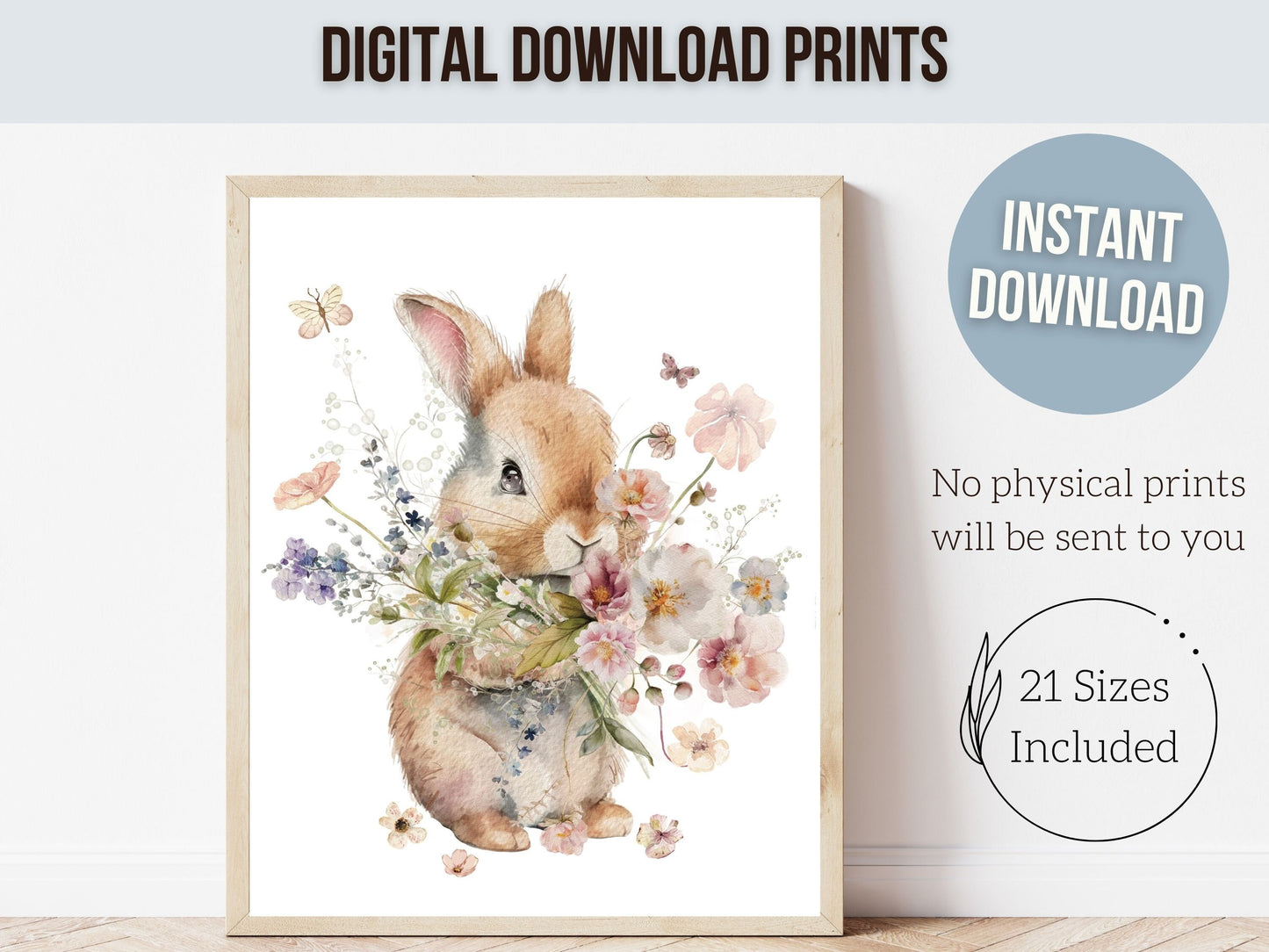 Bunny Nursery Print, Floral Bunny Nursery Wall Art, Wildflower Nursery Decor, Girl Nursery Bedroom Print, Wild Flower Nursery Digital Print