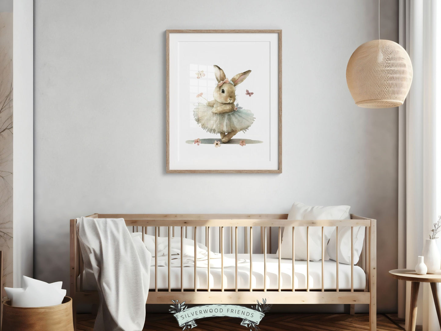 Bunny Nursery Print, Bunny Nursery Wall Art, Wildflower Nursery Decor, Girls Ballet Nursery Bedroom Print, Ballerina Nursery Digital Print