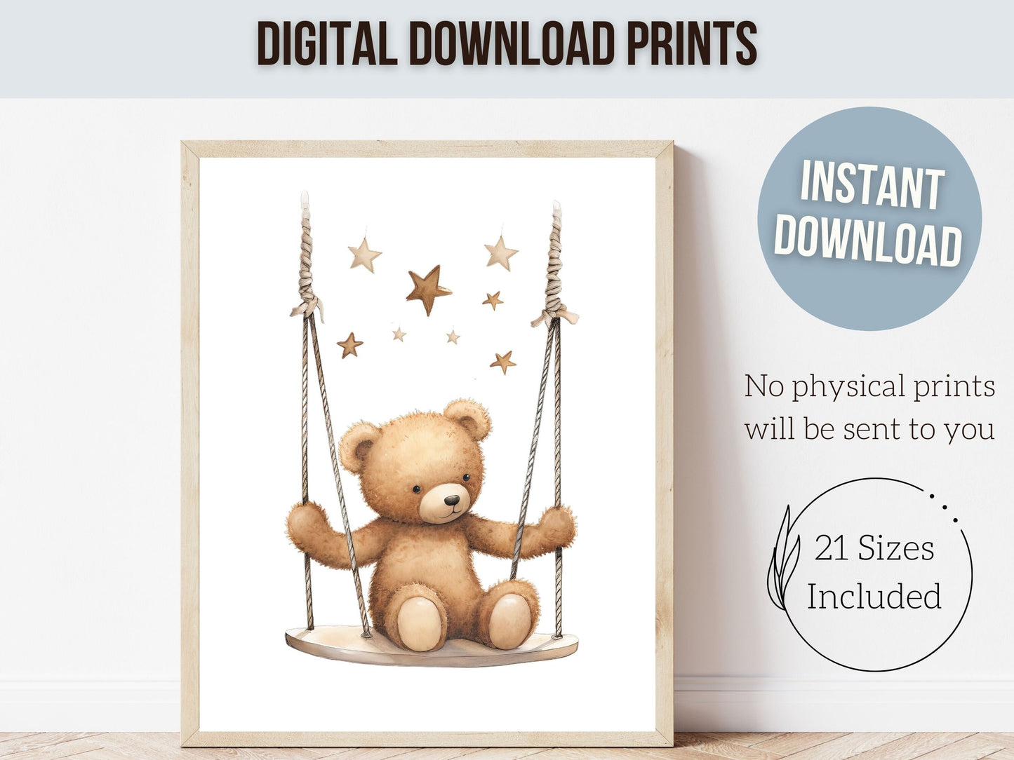 Teddy Bear Nursery Print, Teddy Bear Nursery Decor, Neutral Nursery Decor, Celestial Nursery Wall Art, Beige Teddy Bear Poster Digital Print