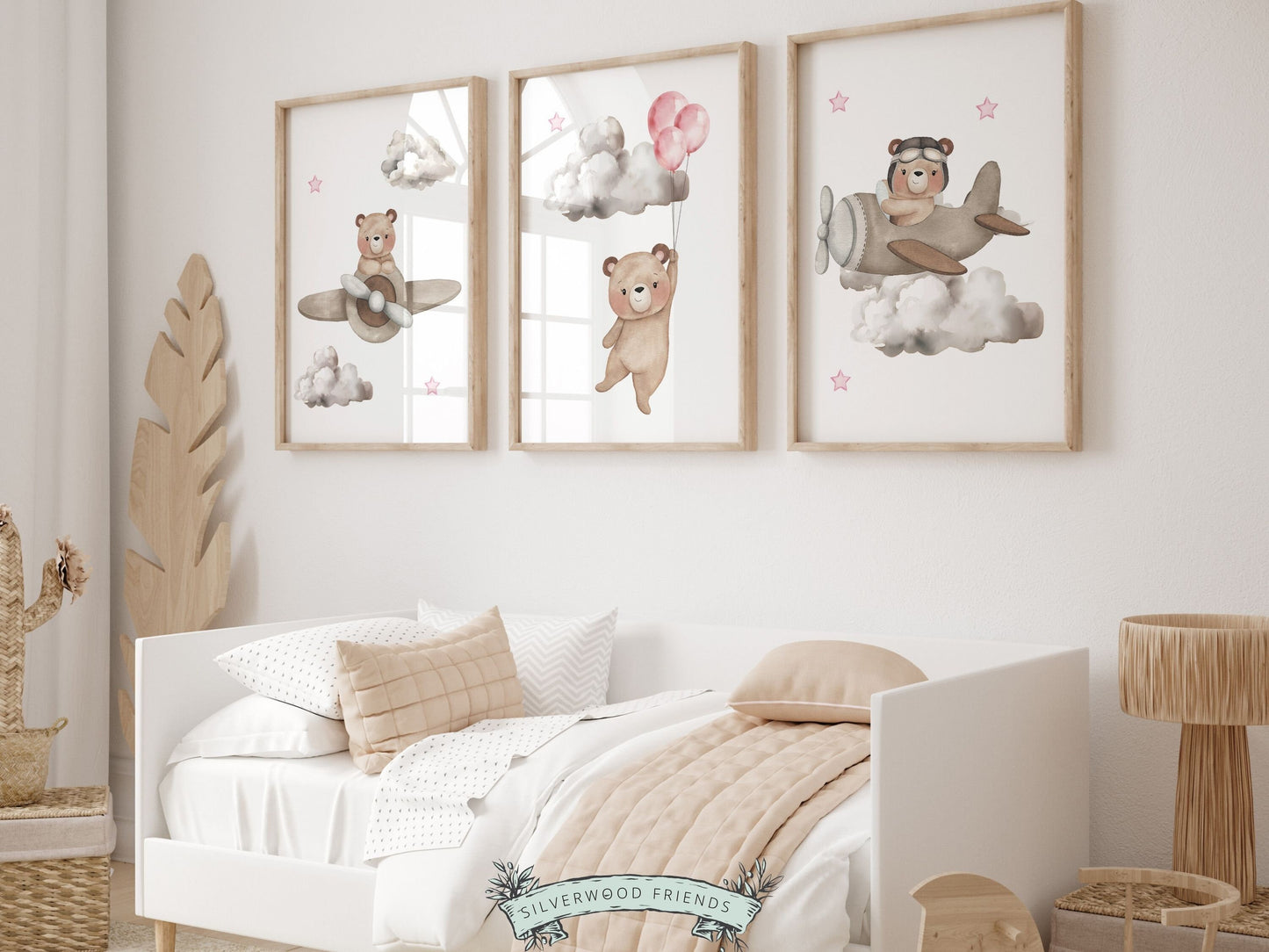 Baby Girls Teddy Bear Nursery Prints, Beige Nursery Wall Art, Girls Adventure Nursery Gift, Baby Girl Teddy Bear Nursery Decor Digital Print