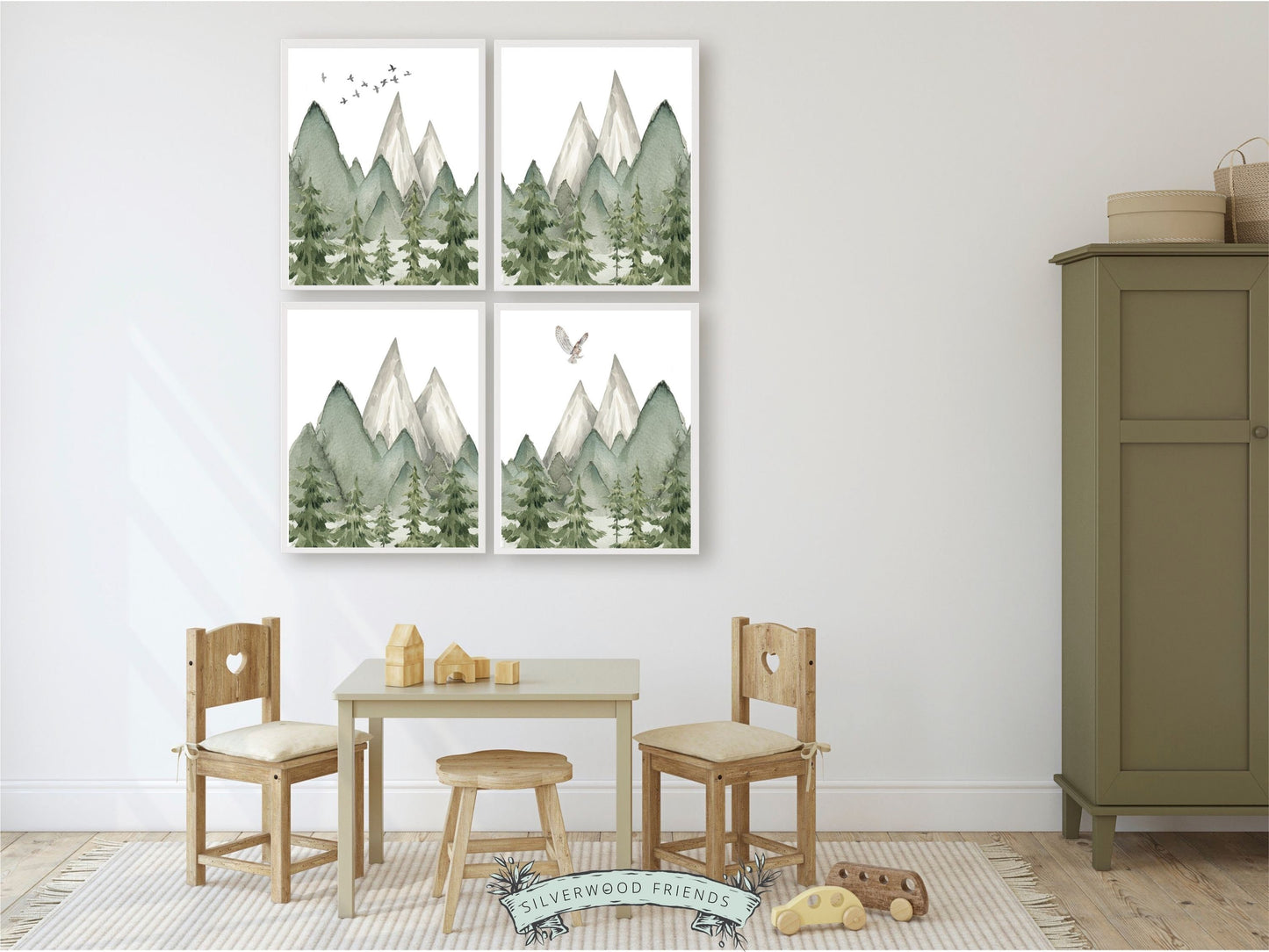 Woodland Mountain Nursery Prints, Woodland Mountain Nursery Decor, Forest Nursery Wall Art Printable, Nature Nursery Themed Digital Prints