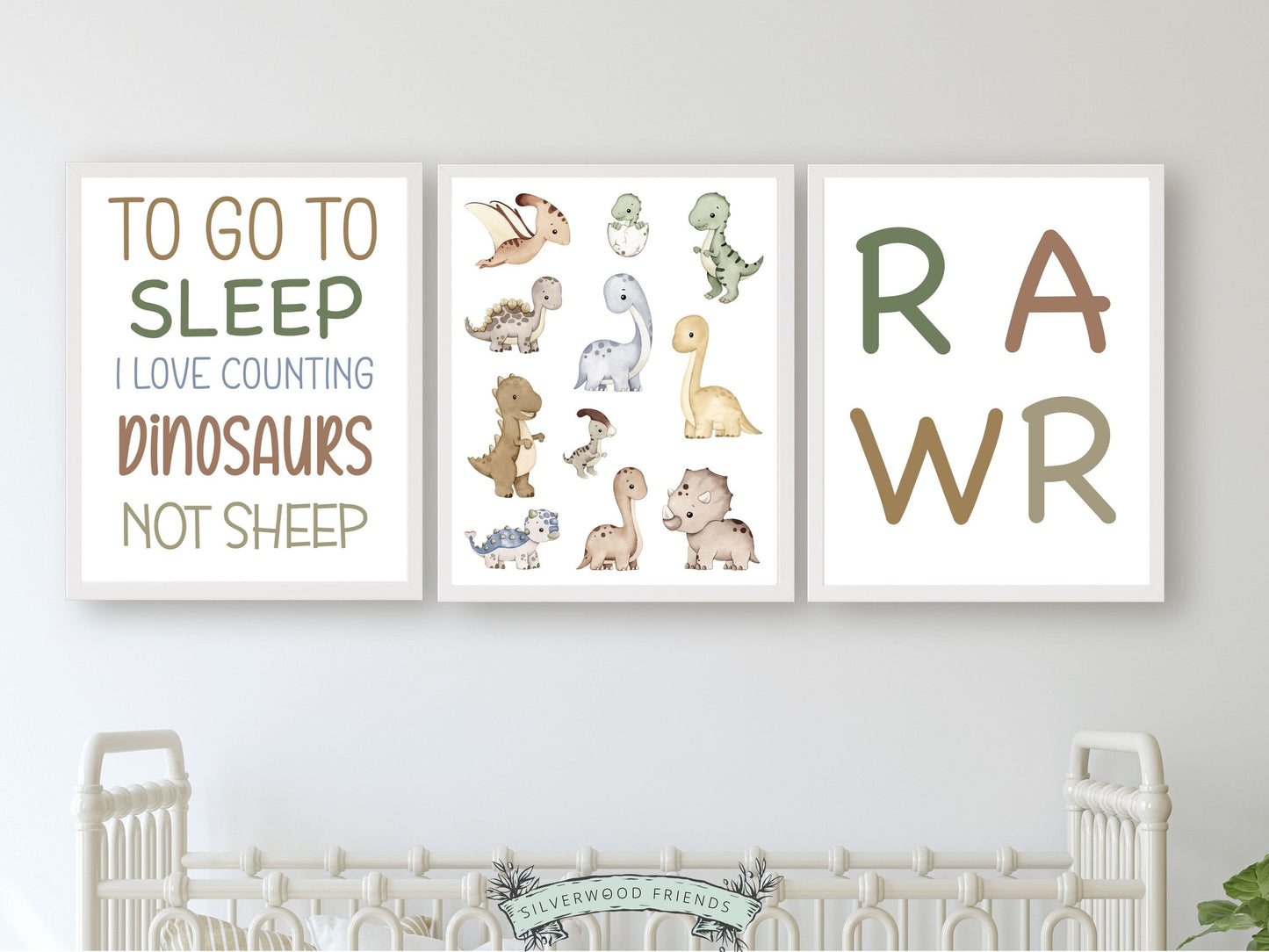 Infuse your baby boys nursery with charm and inspiration using our Set of 3 Dinosaur RAWR Nursery Prints, featuring adorable watercolour dinosaurs paired with uplifting quotes. Perfect for your dinosaur lovers bedroom and as a dinosaur baby shower gift.