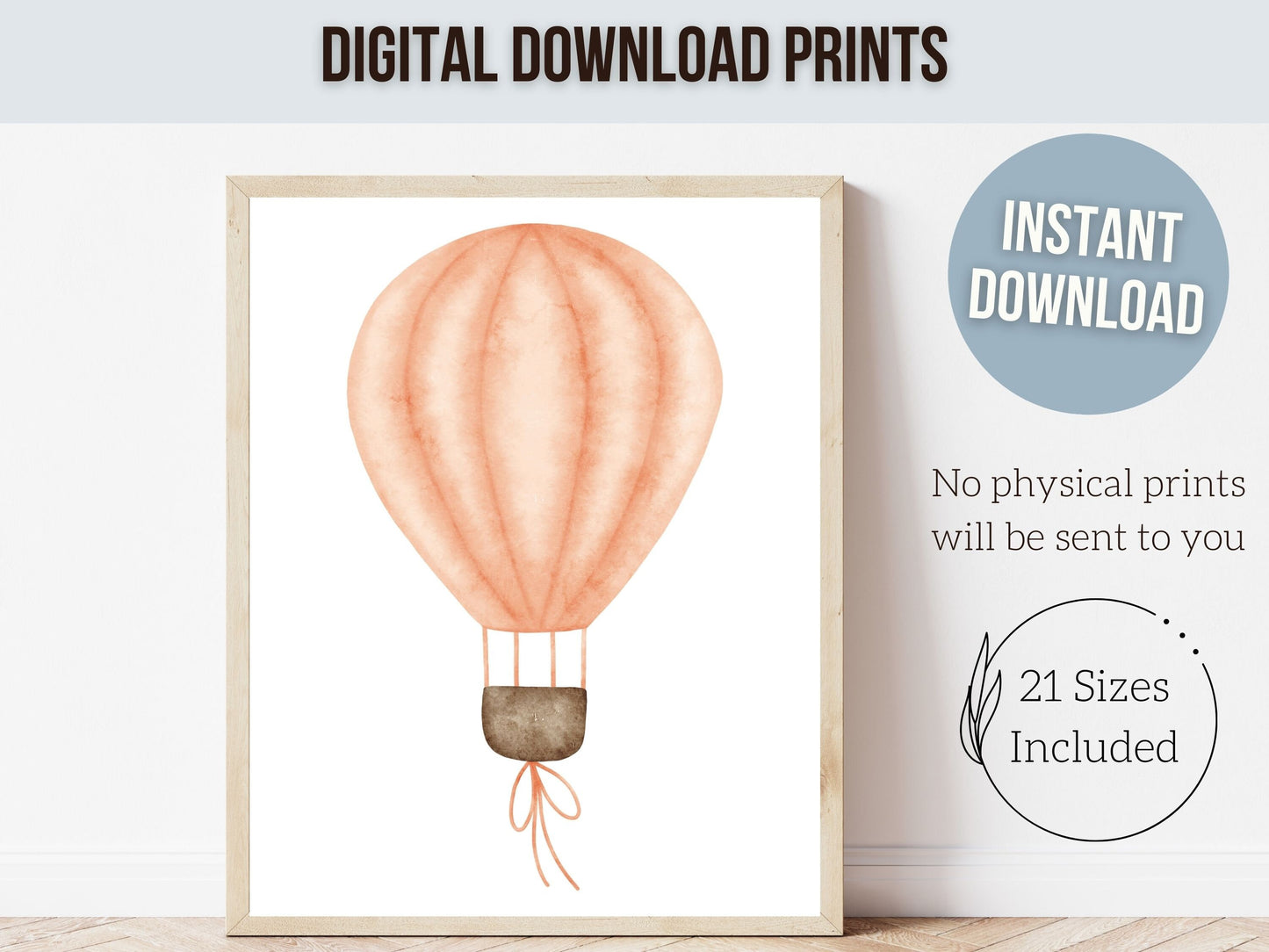 Hot Air Balloon Nursery Printable Prints, Baby Girl Nursery Prints, Newborn Baby Girl Gift, Girls Adventure Nursery Wall Decor Digital Print