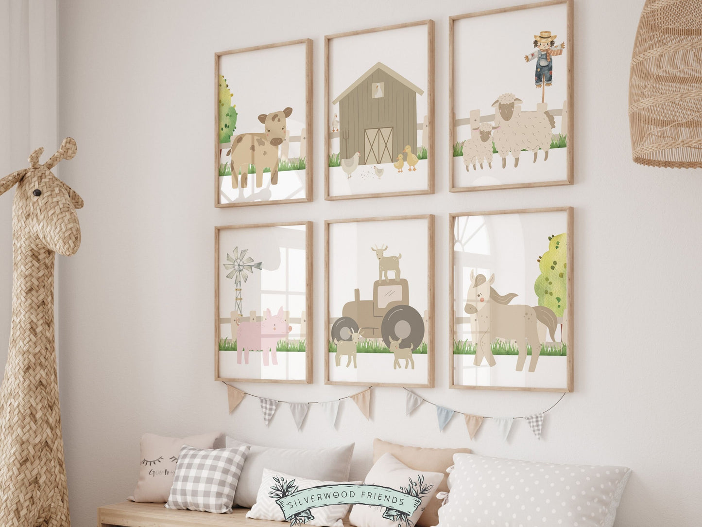 Cute Baby Farm Animal Nursery Prints, Neutral Farm Animal Nursery Wall Decor, Farmyard Nursery Prints, Farm Baby Shower Gift, Digital Print