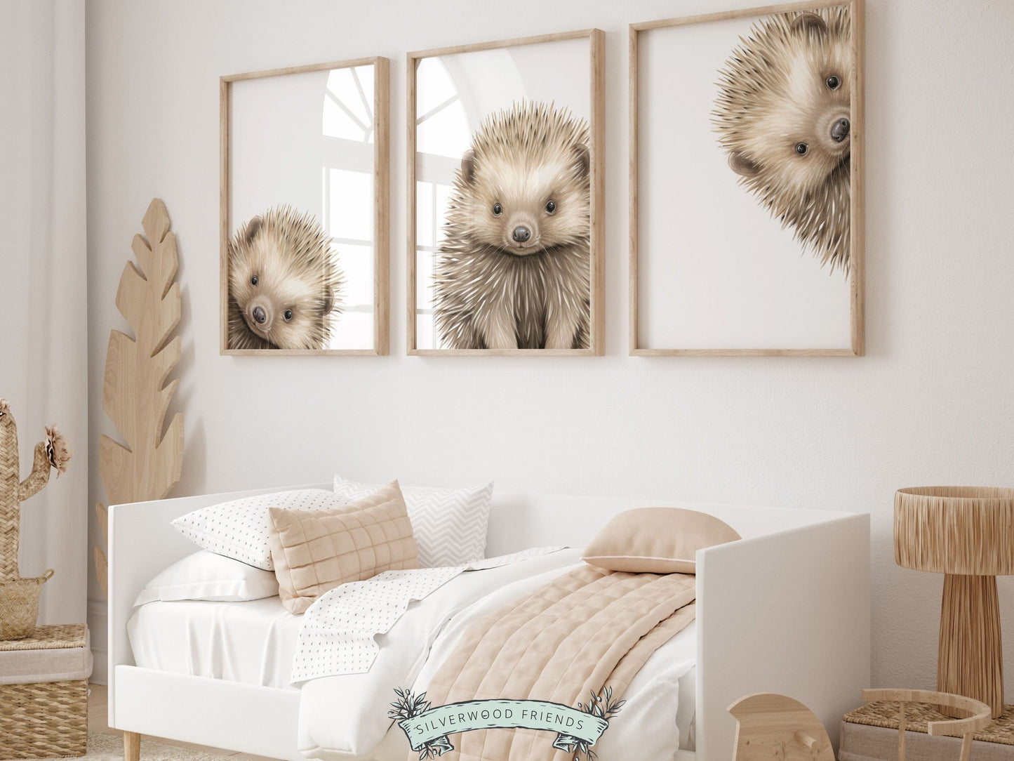 Peeking Animal Nursery Print, Woodland Nursery Decor, Neutral Nursery Decor, Hedgehog Nursery Wall Art,Woodland Animal Nursery Digital Print