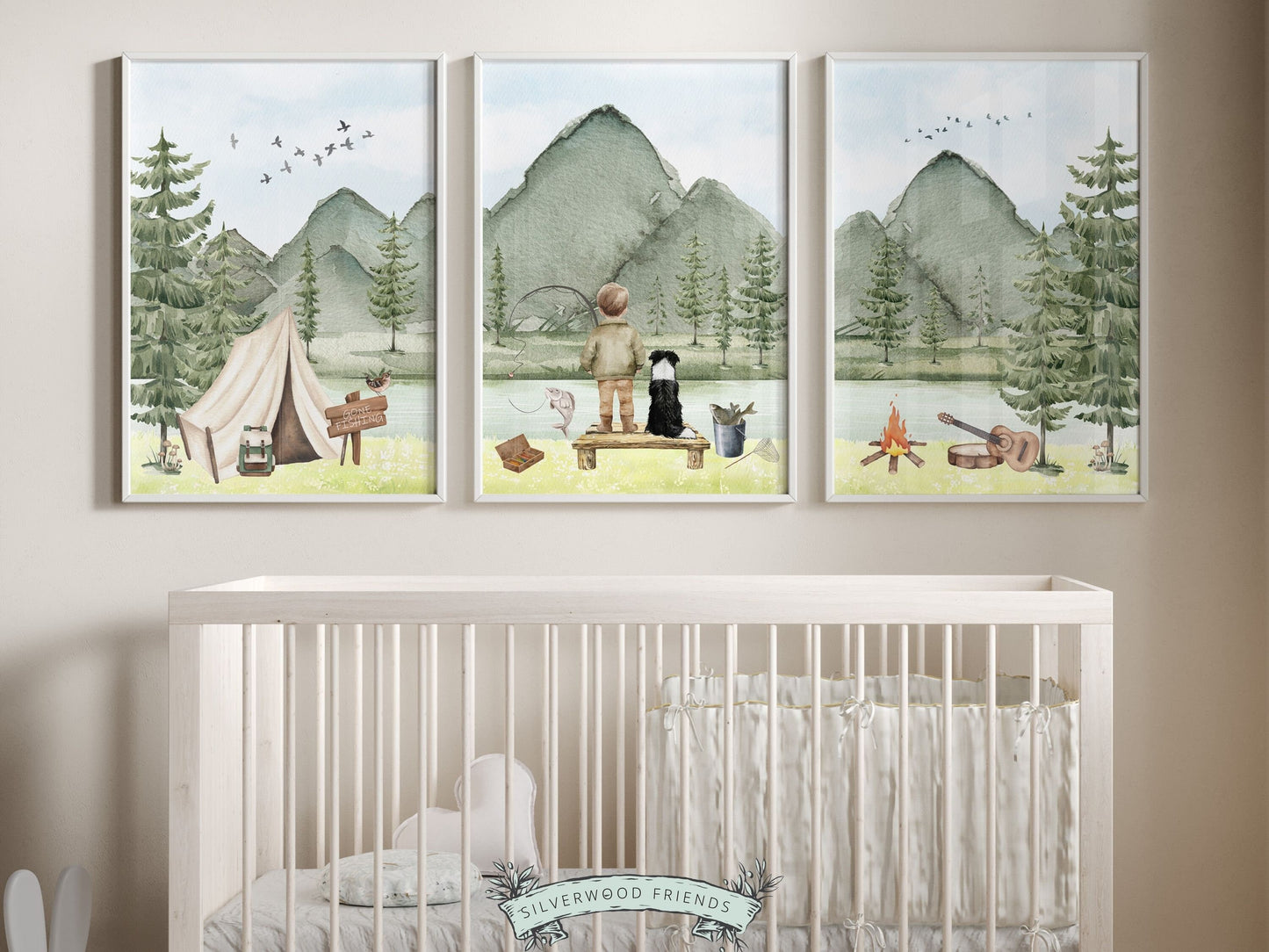 Fishing Nursery Wall Art, Boys Fishing Nursery Decor, Woodland Camping Nursery Decor, Fish Print, Boys Gone Fishing Nursery Digital Prints