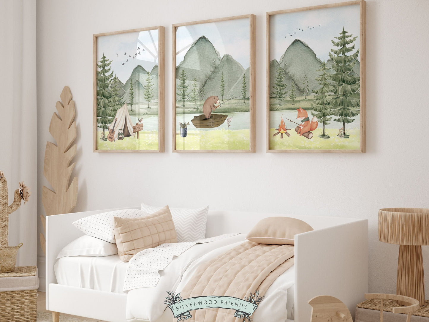 Camping Nursery Prints, Bear Fishing Nursery Decor, Bear Fishing Nursery Prints, Green Mountain Nursery Decor, Nature Nursery Digital Prints